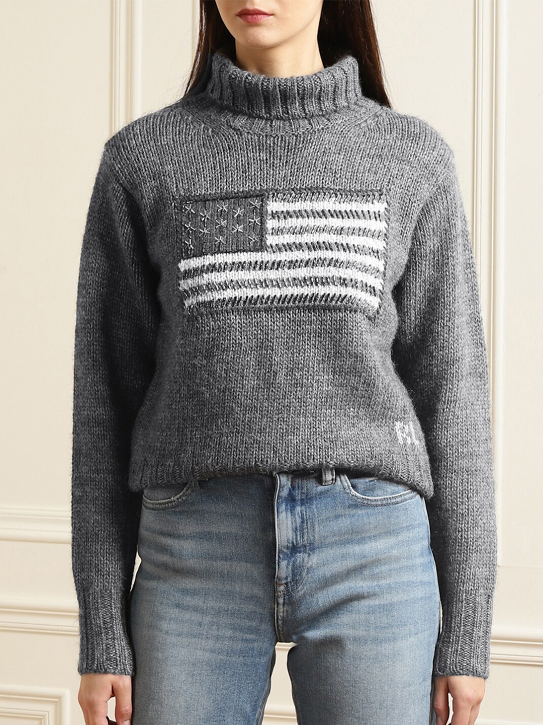 

Polo Ralph Lauren Women Grey & White Embroidered Pullover