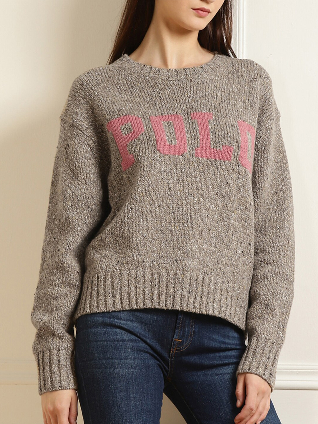 

Polo Ralph Lauren Women Pink & Grey Typography Sweater Vest