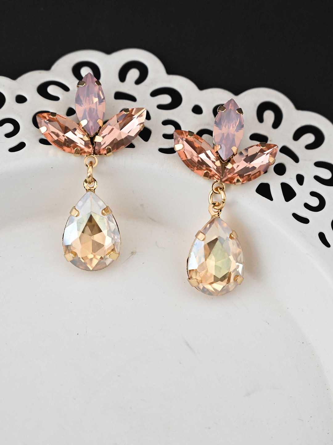 

justpeachy Gold-Toned & Pink Contemporary Drop Earrings