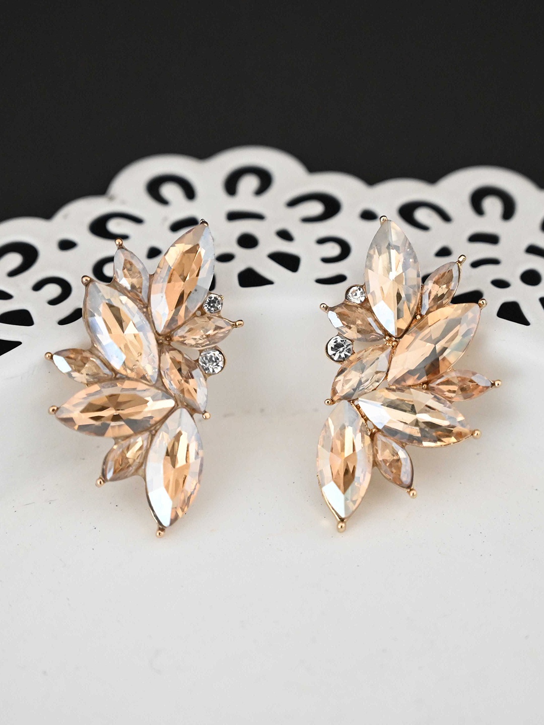 

justpeachy Gold-Toned Contemporary Cubic Zirconia Studs Earrings