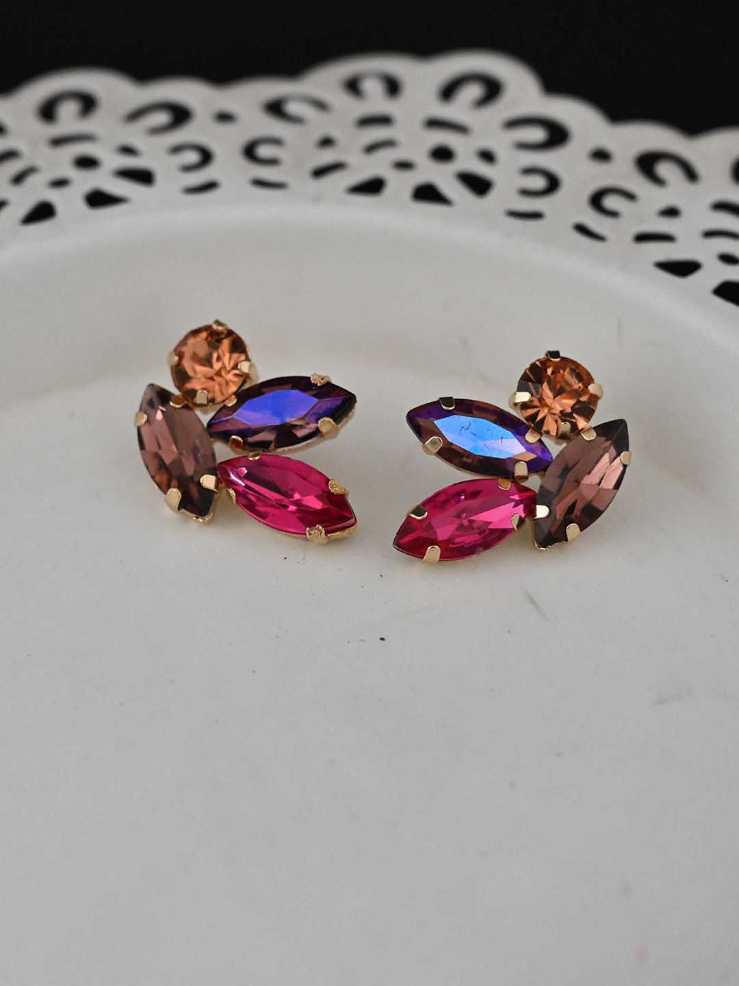 

justpeachy Multicoloured Contemporary CZ Studded Studs Earrings, Multi