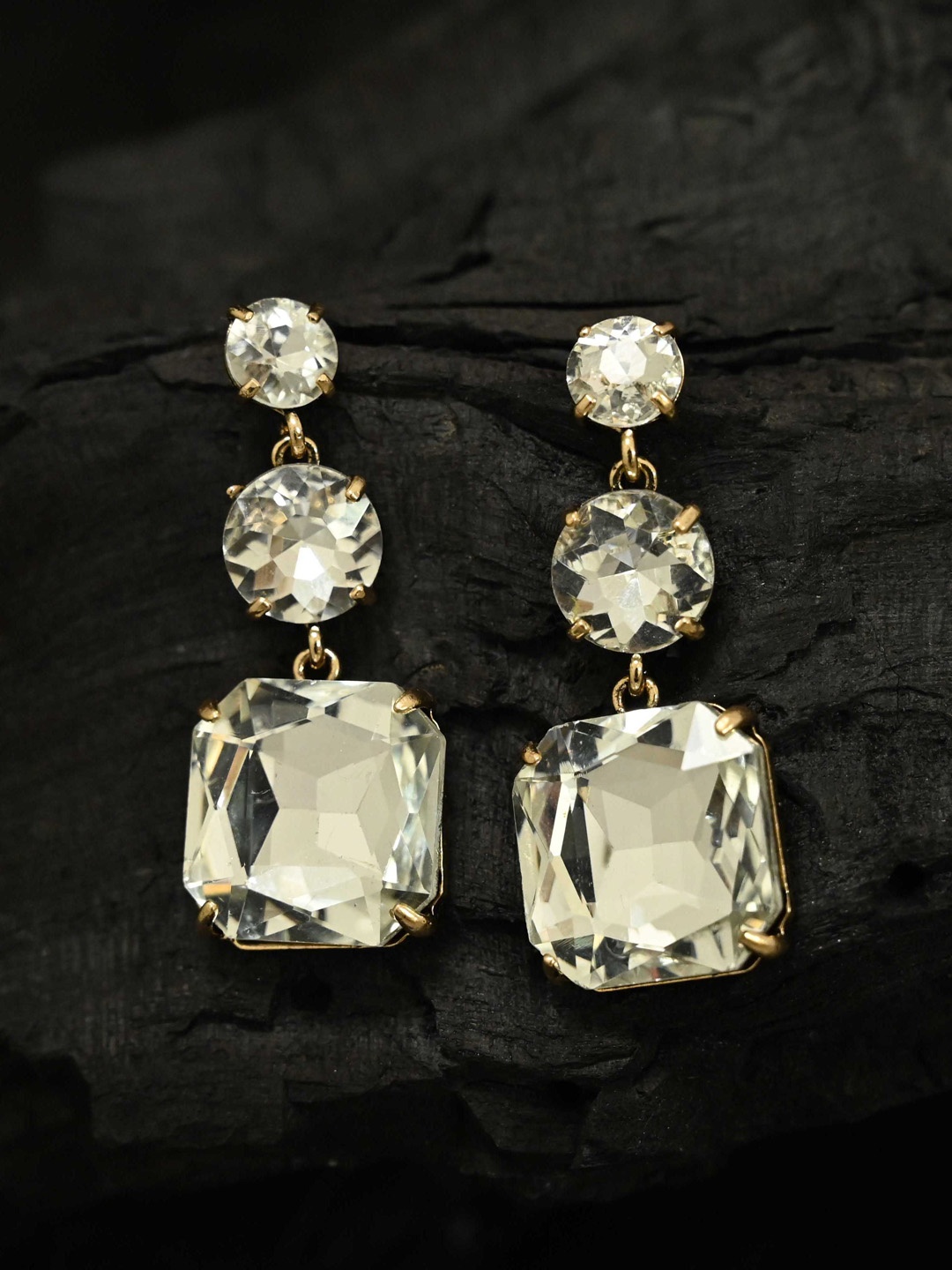 

justpeachy Gold-Toned & White Contemporary Drop Earrings