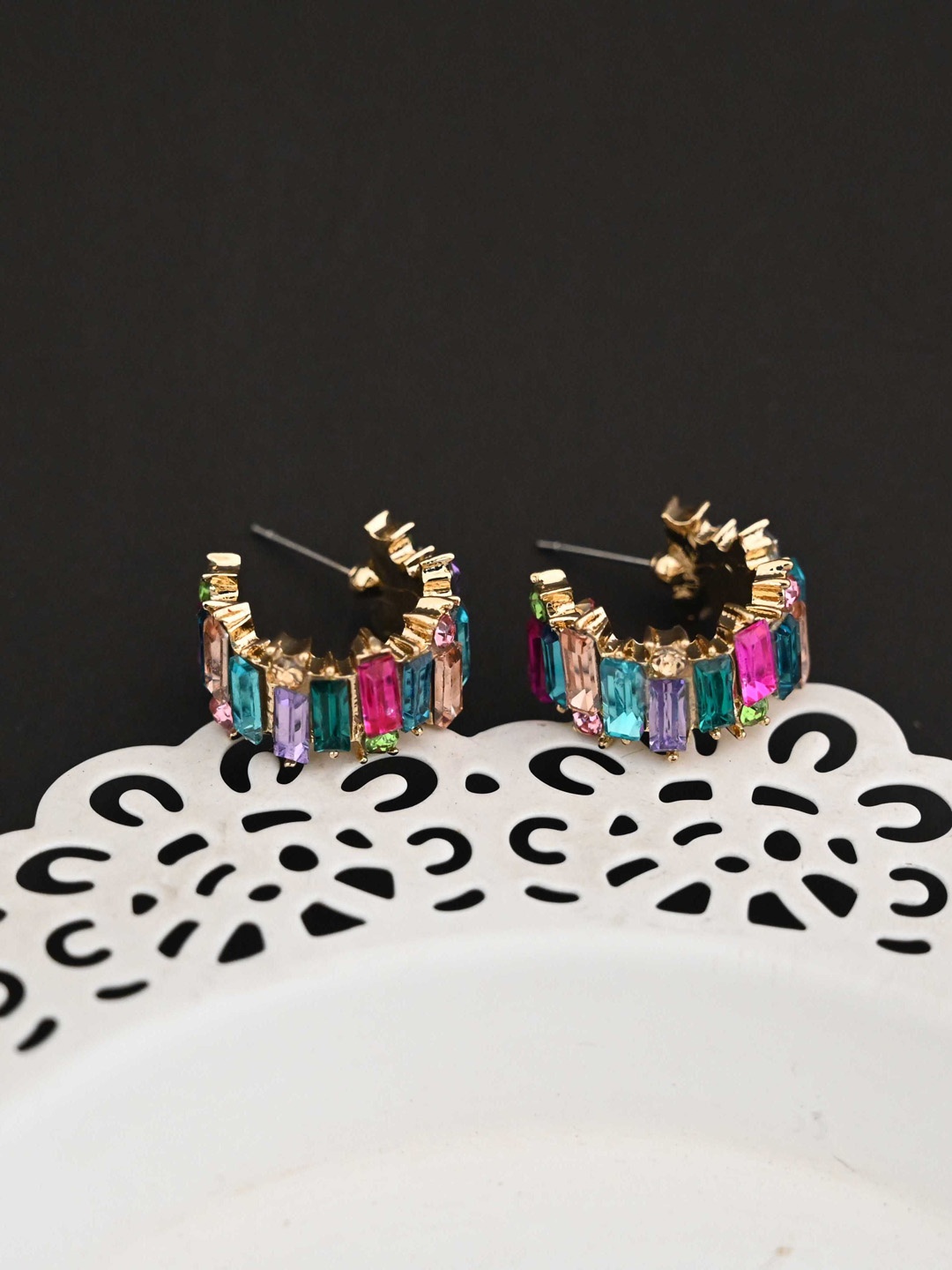 

justpeachy Multicoloured Geometric Half Hoop Earrings, Multi
