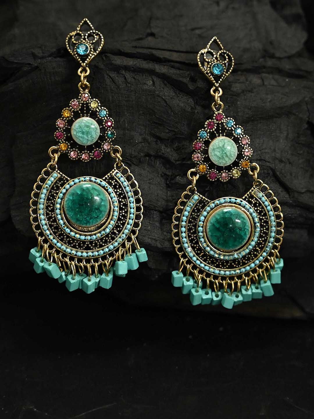

justpeachy Blue & Gold-Toned Contemporary Drop Earrings