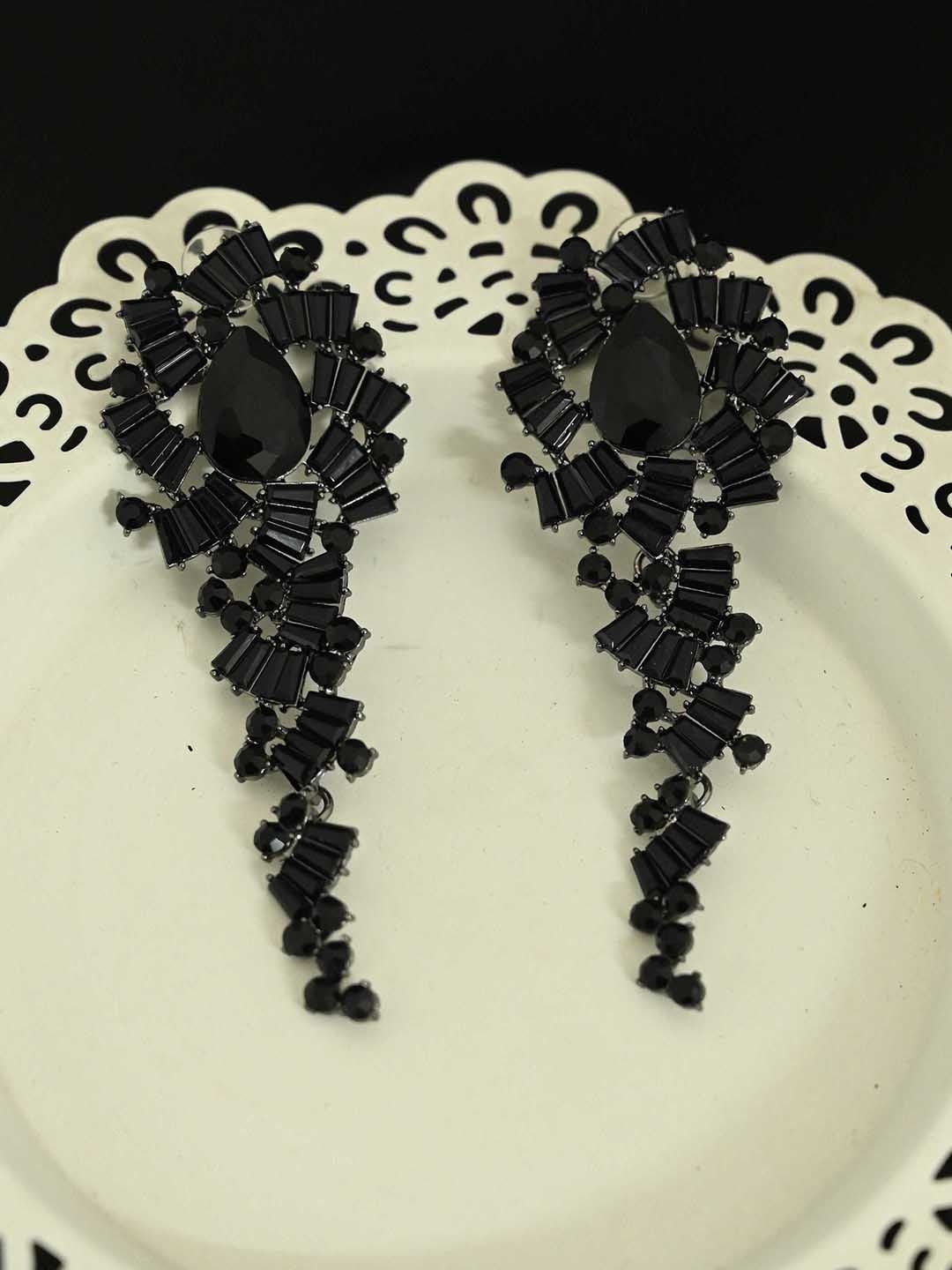 

justpeachy Black Contemporary CZ Studded Drop Earrings