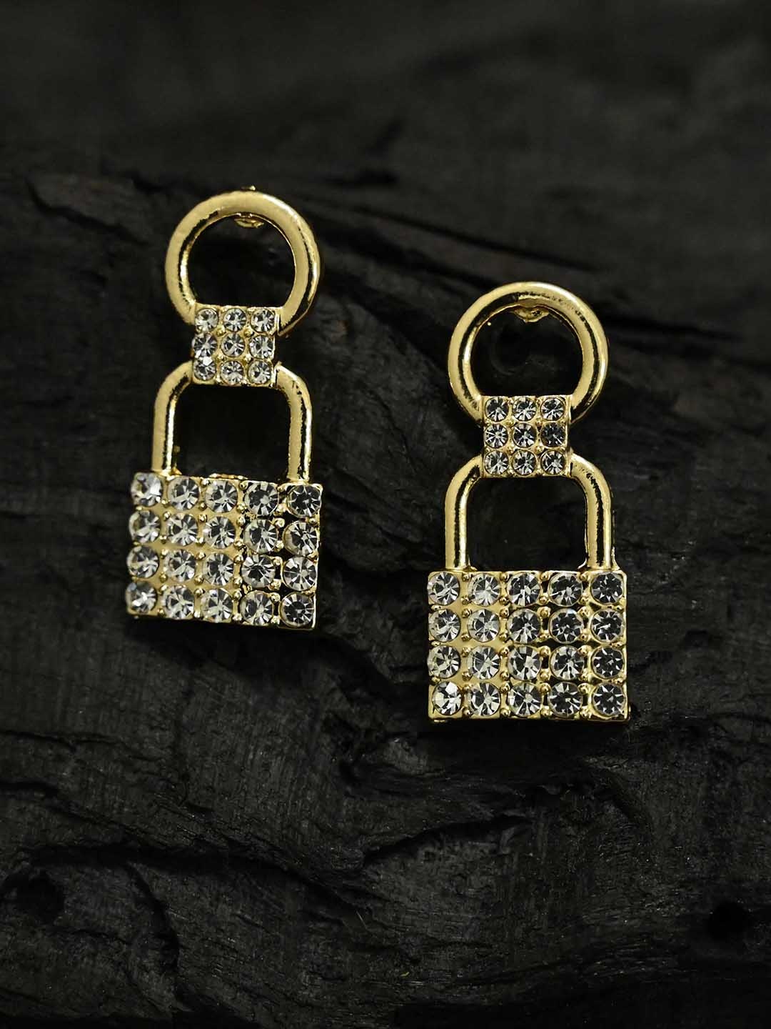 

justpeachy Gold-Toned & White Contemporary Drop Earrings