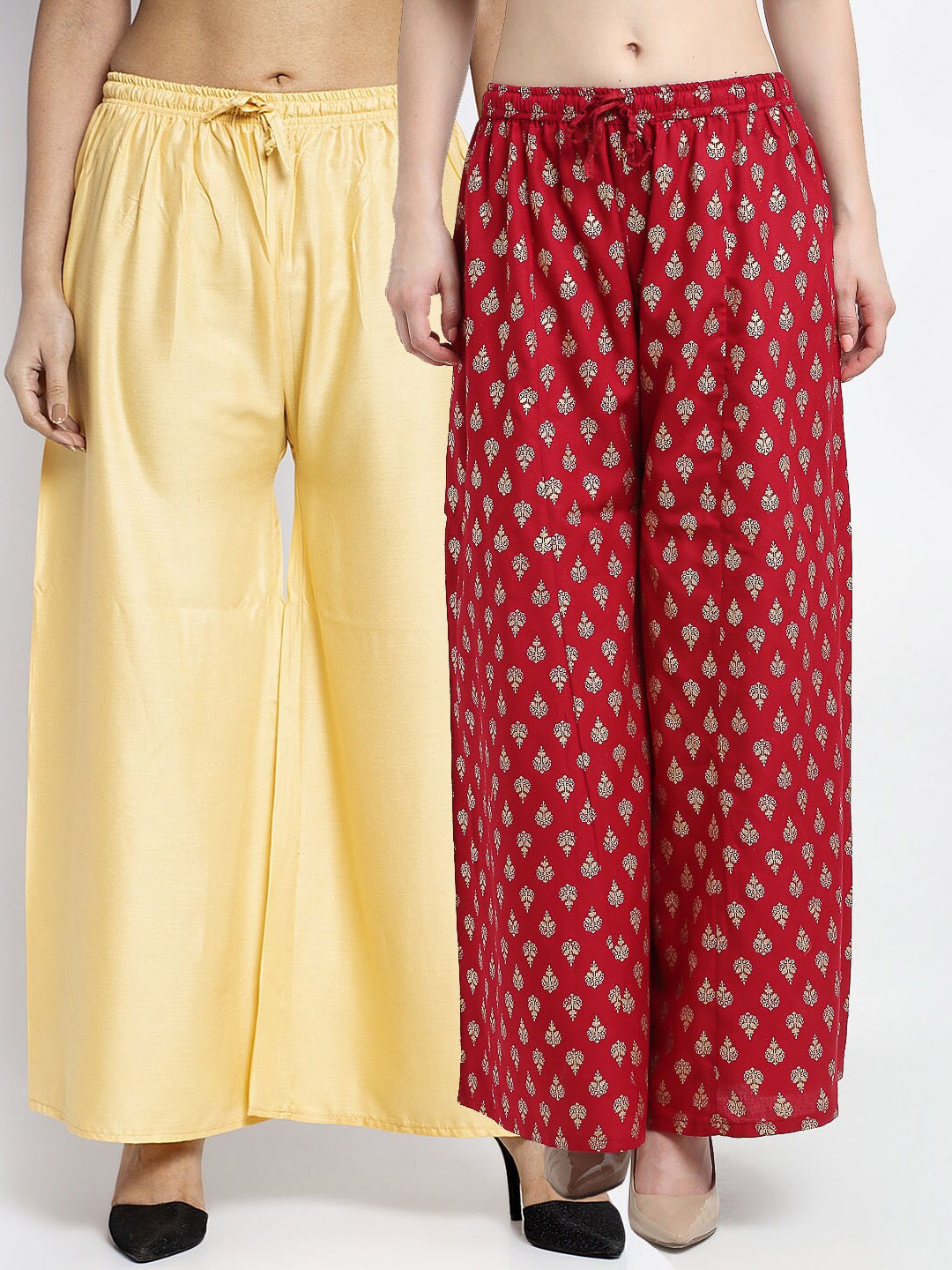 

GRACIT Woman Pack of 2 Beige & Red Flared Knitted Ethnic Palazzos