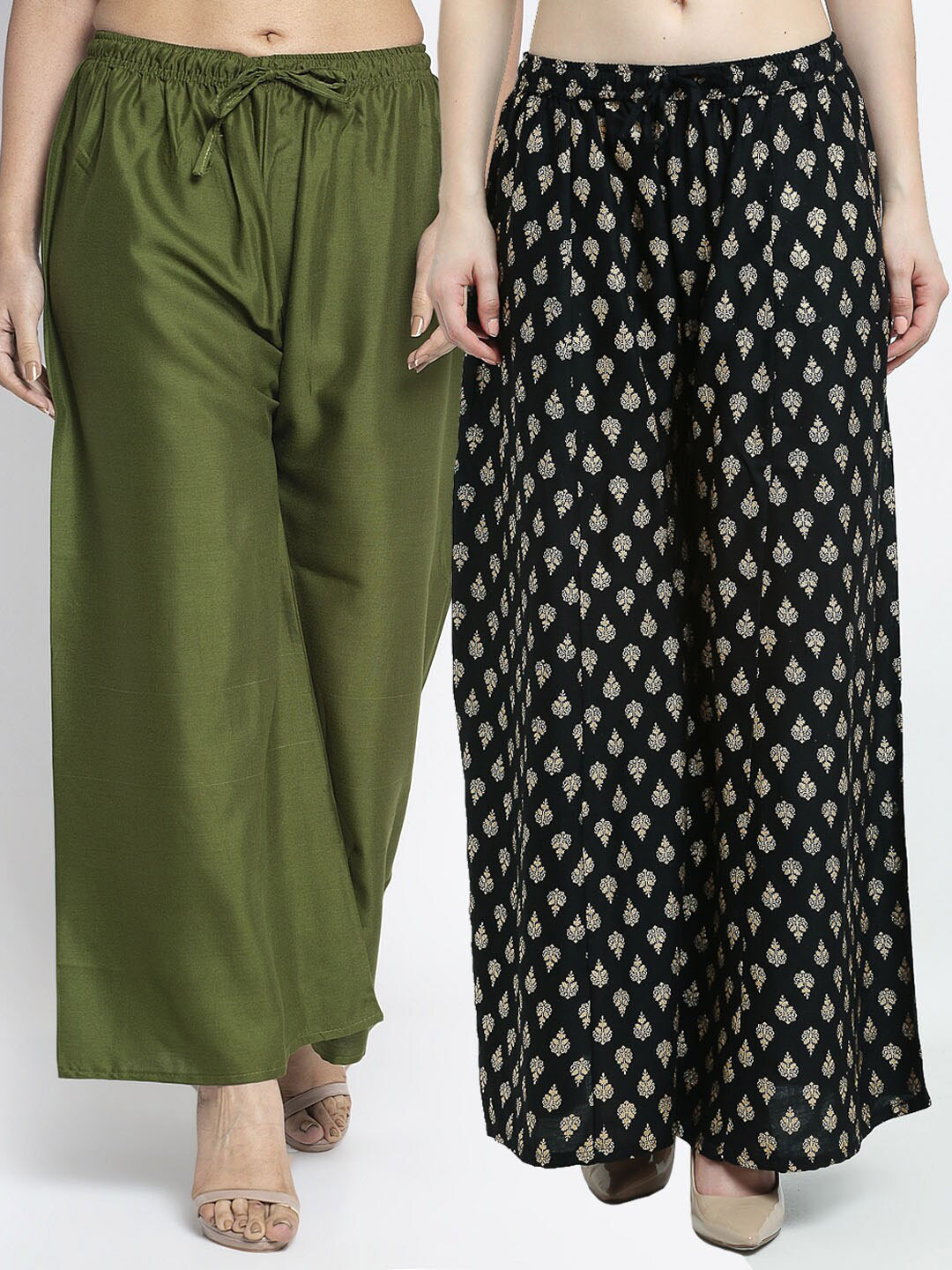 

GRACIT Women Green & Black Set Of 2 Printed Knitted Palazzos