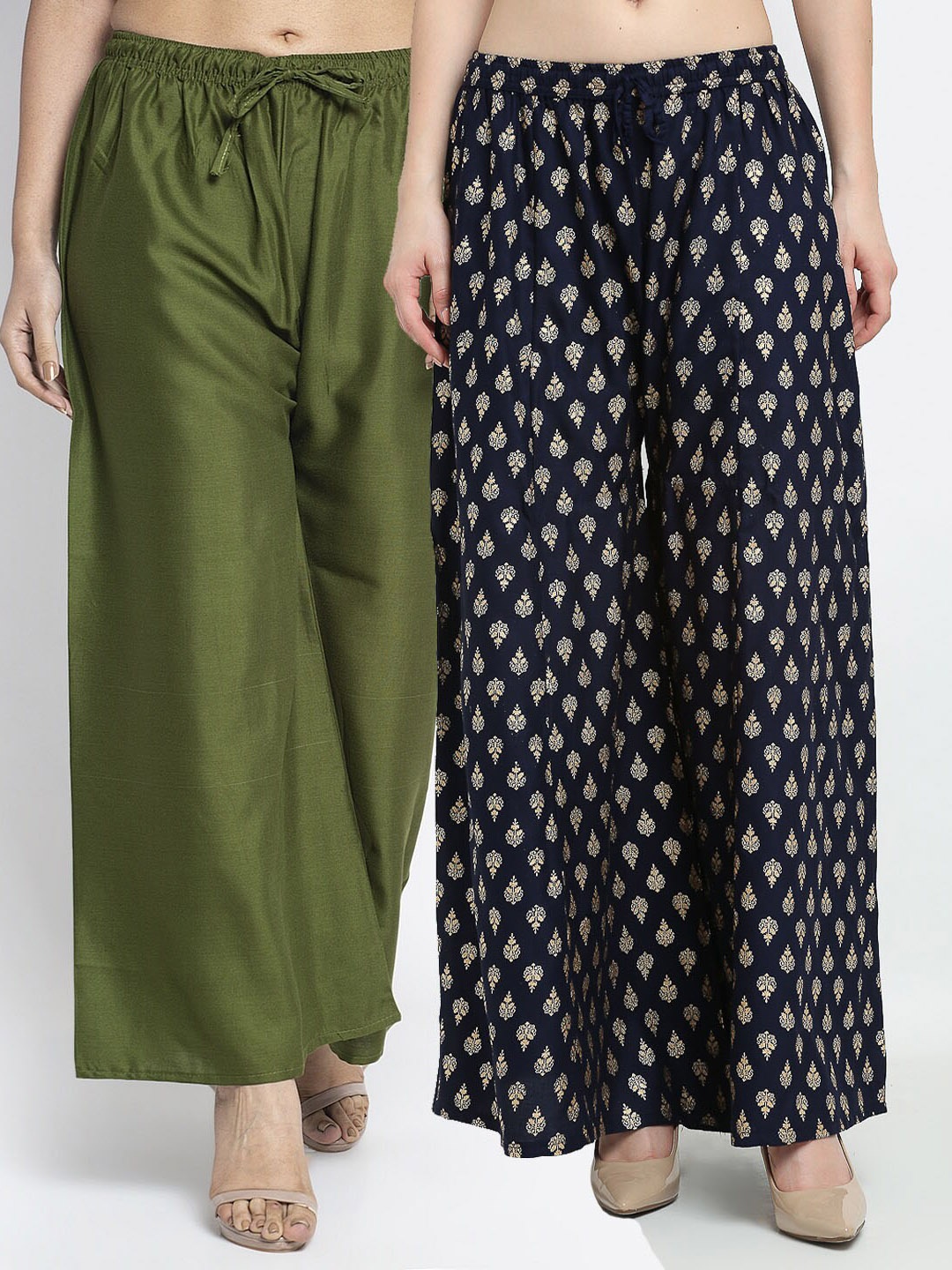 

GRACIT Women Green & Black 2 Printed Flared Knitted Ethnic Palazzos