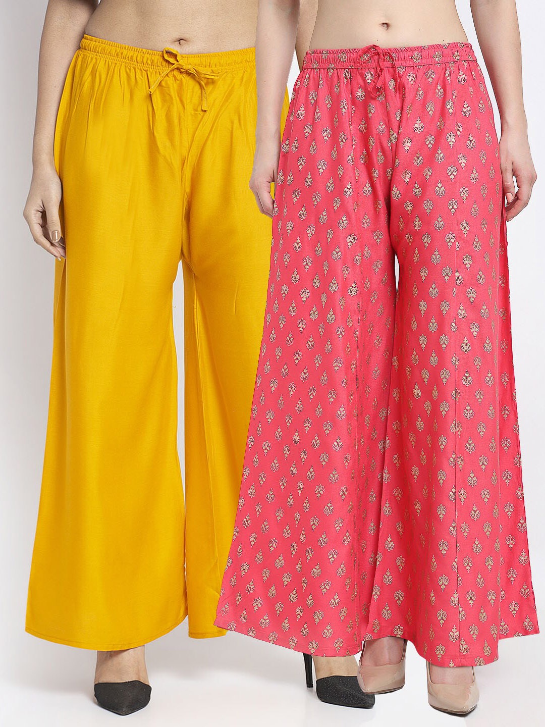 

GRACIT Women Pack Of 2 Pink & Yellow Printed Flared Ethnic Palazzos