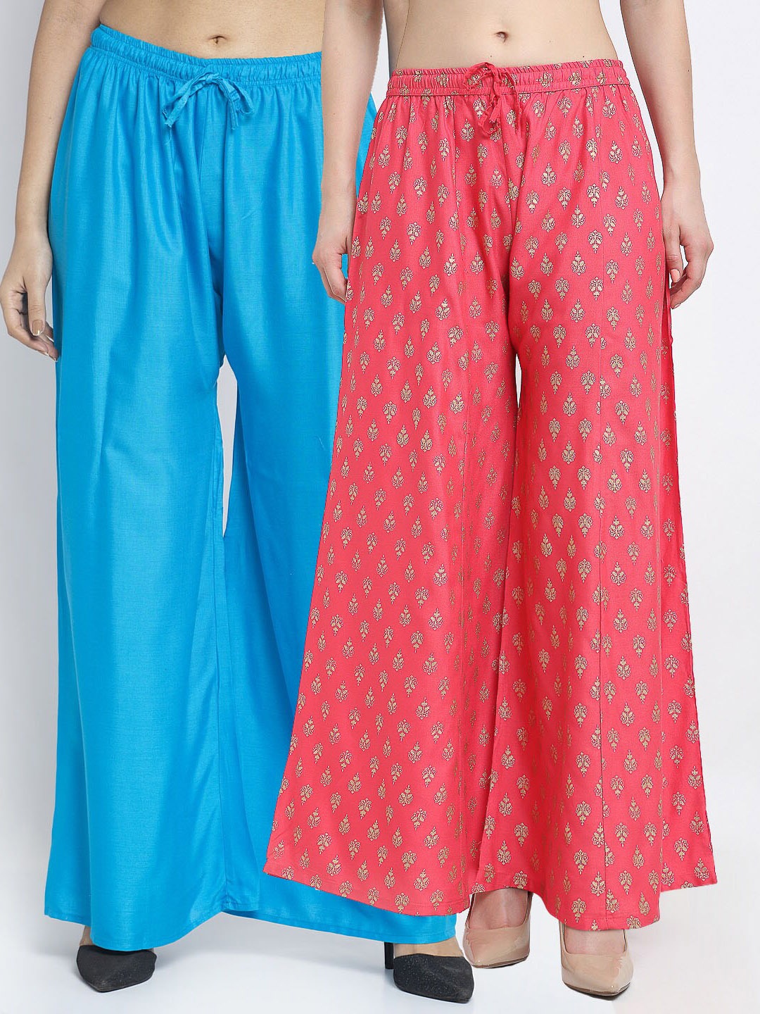 

GRACIT Women Blue & Red Set Of 2 Printed Knitted Palazzos