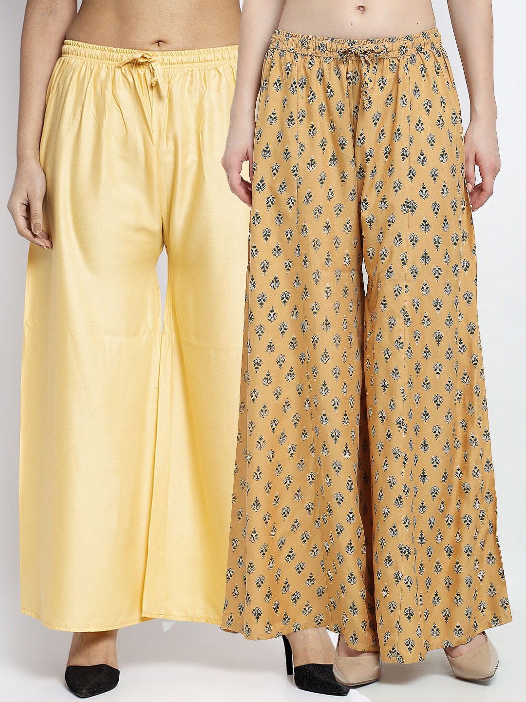 

GRACIT Women Beige & Yellow 2 Printed Flared Knitted Ethnic Palazzos