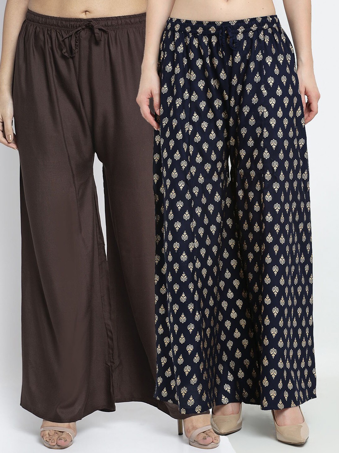 

GRACIT Women Brown & Black Set Of 2 Flared Knitted Palazzos