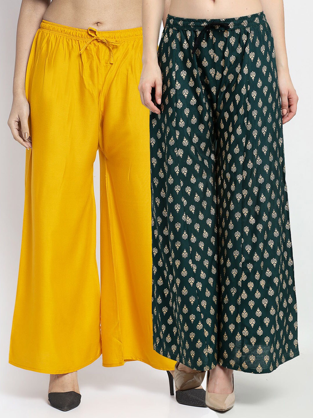 

GRACIT Women Yellow & Green 2 Printed Flared Knitted Ethnic Palazzos