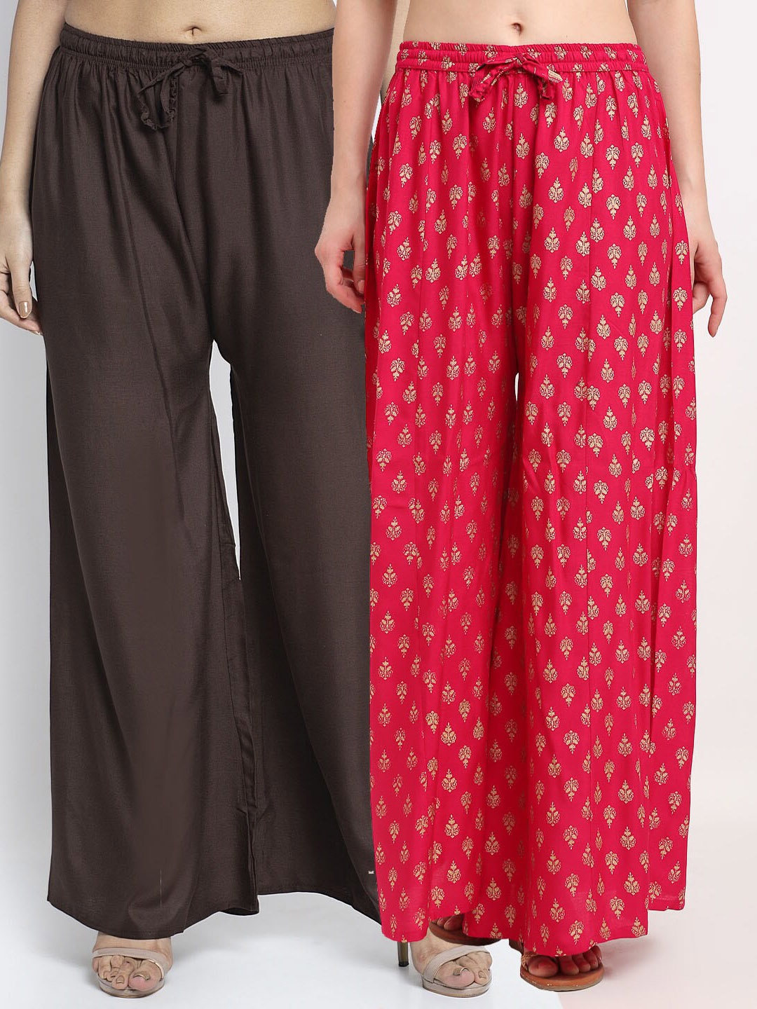 

GRACIT Women Brown & Pink 2 Ethnic Motifs Printed Flared Ethnic Palazzos