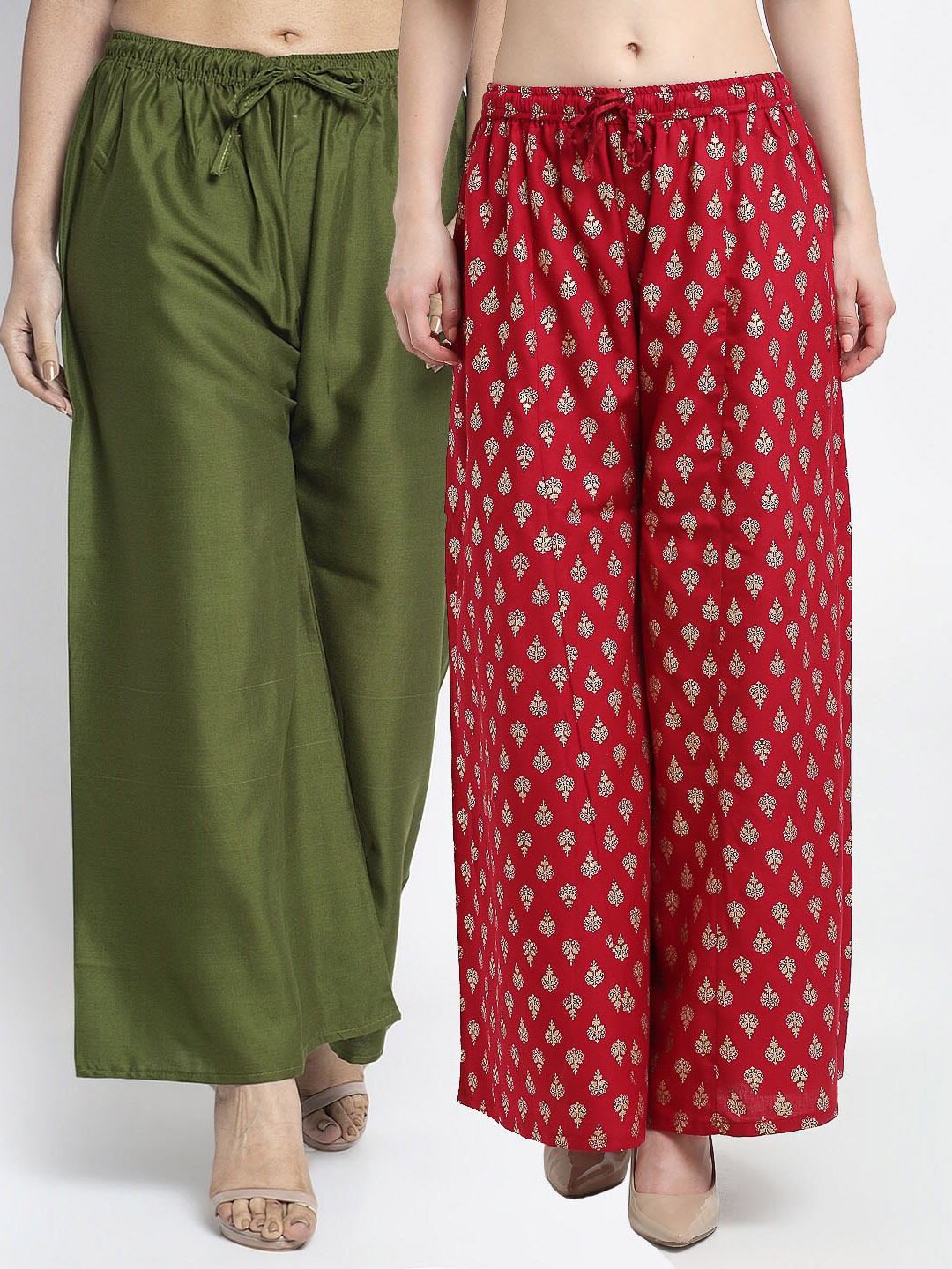 

GRACIT Woman Pack of 2 Green & Maroon Flared Knitted Ethnic Palazzos