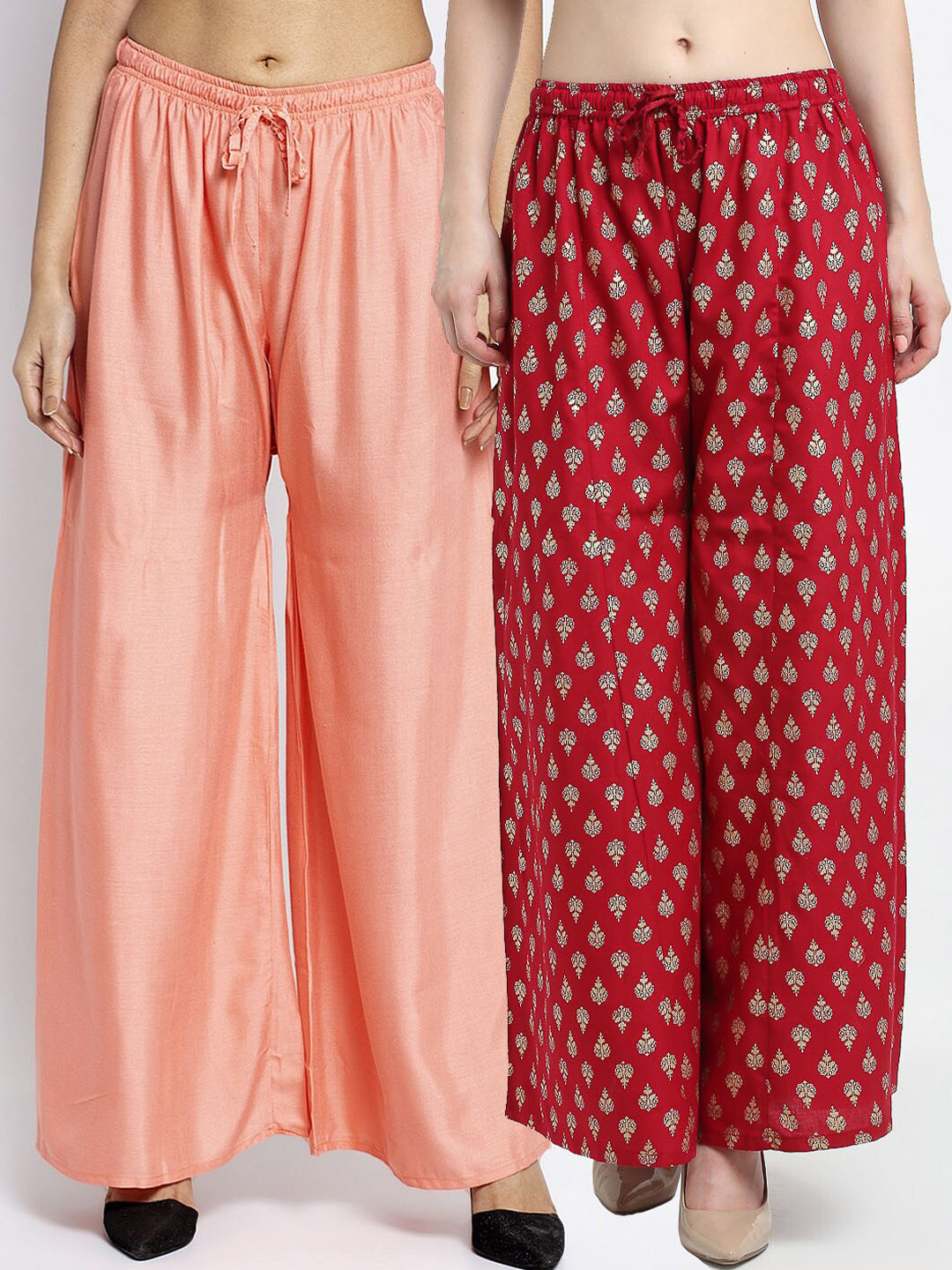 

GRACIT Women Pack Of 2 Peach-Coloured & Maroon Printed Flared Knitted Ethnic Palazzos