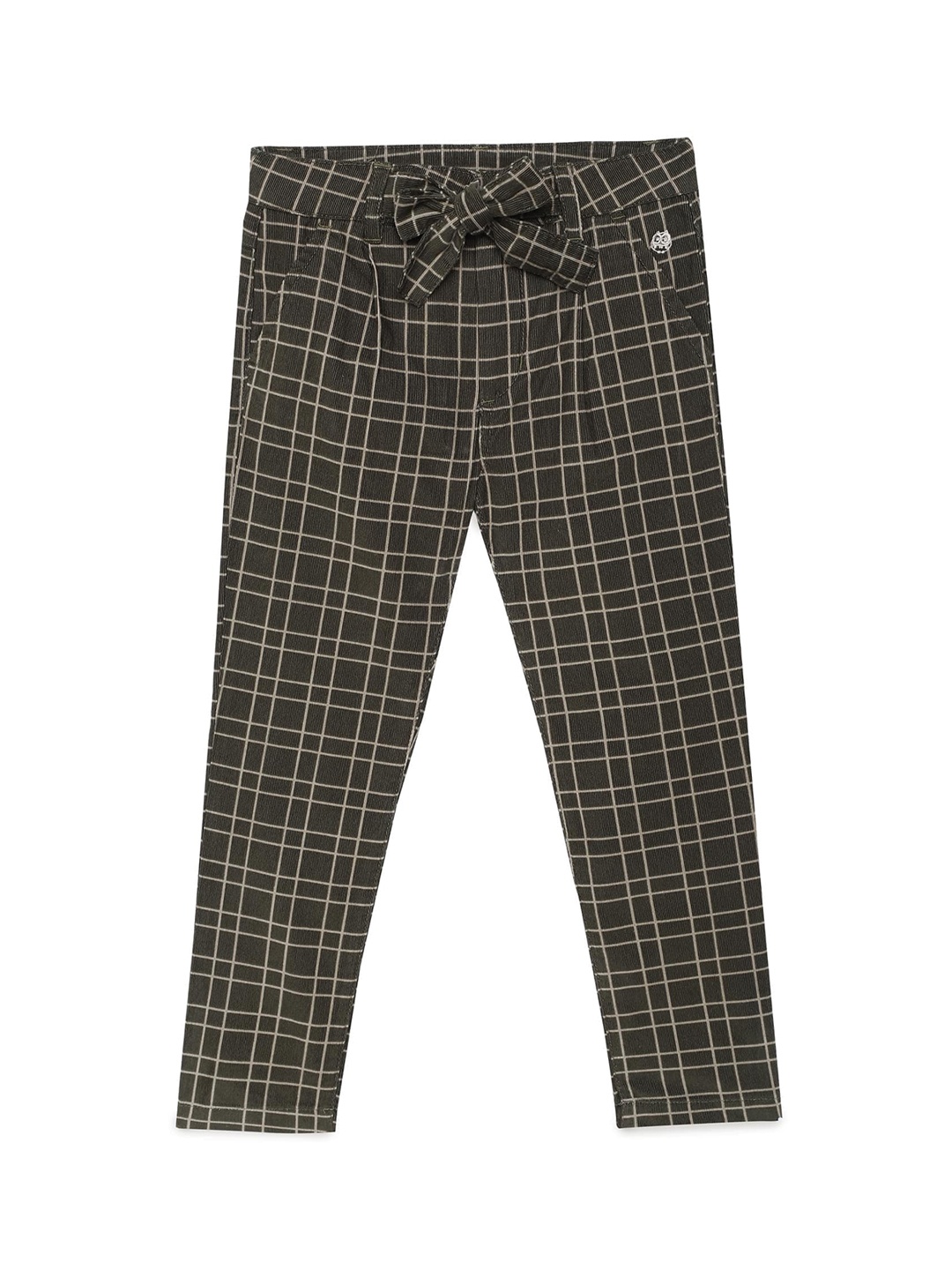 

UNDER FOURTEEN ONLY Girls Green Checked Slim Fit Trousers