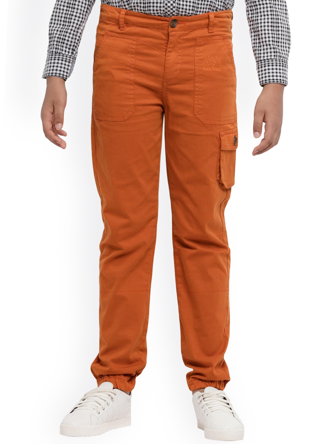 

UNDER FOURTEEN ONLY Boys Orange Slim Fit Cargos Trousers