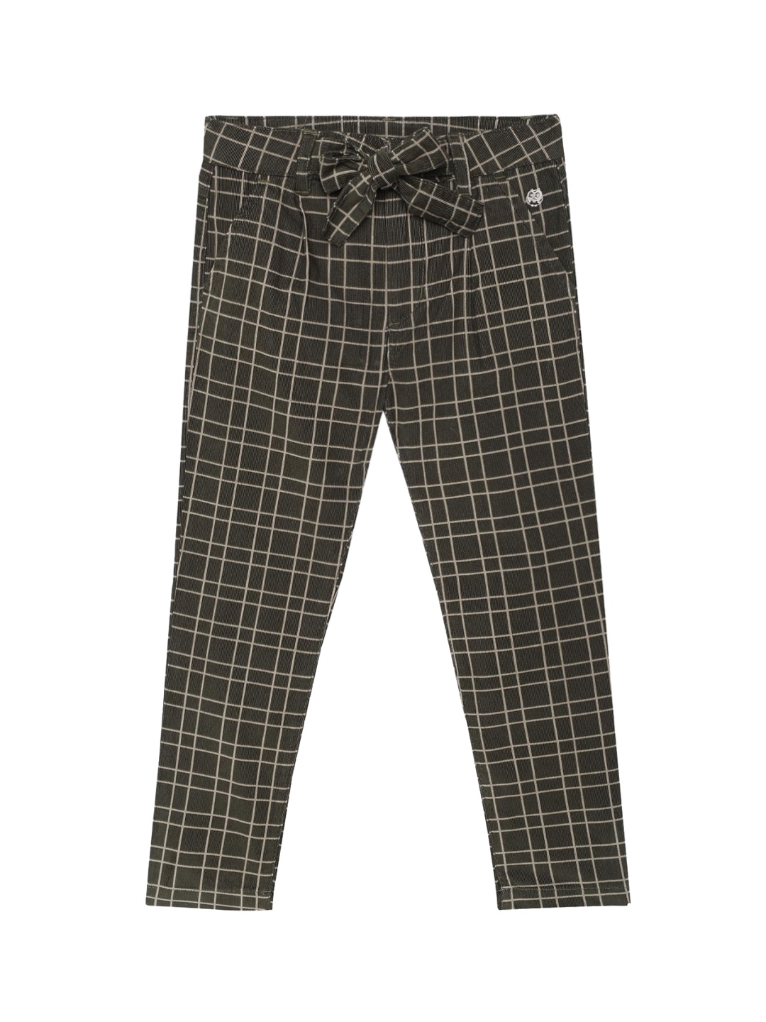 

UNDER FOURTEEN ONLY Girls Green Checked Slim Fit Trousers