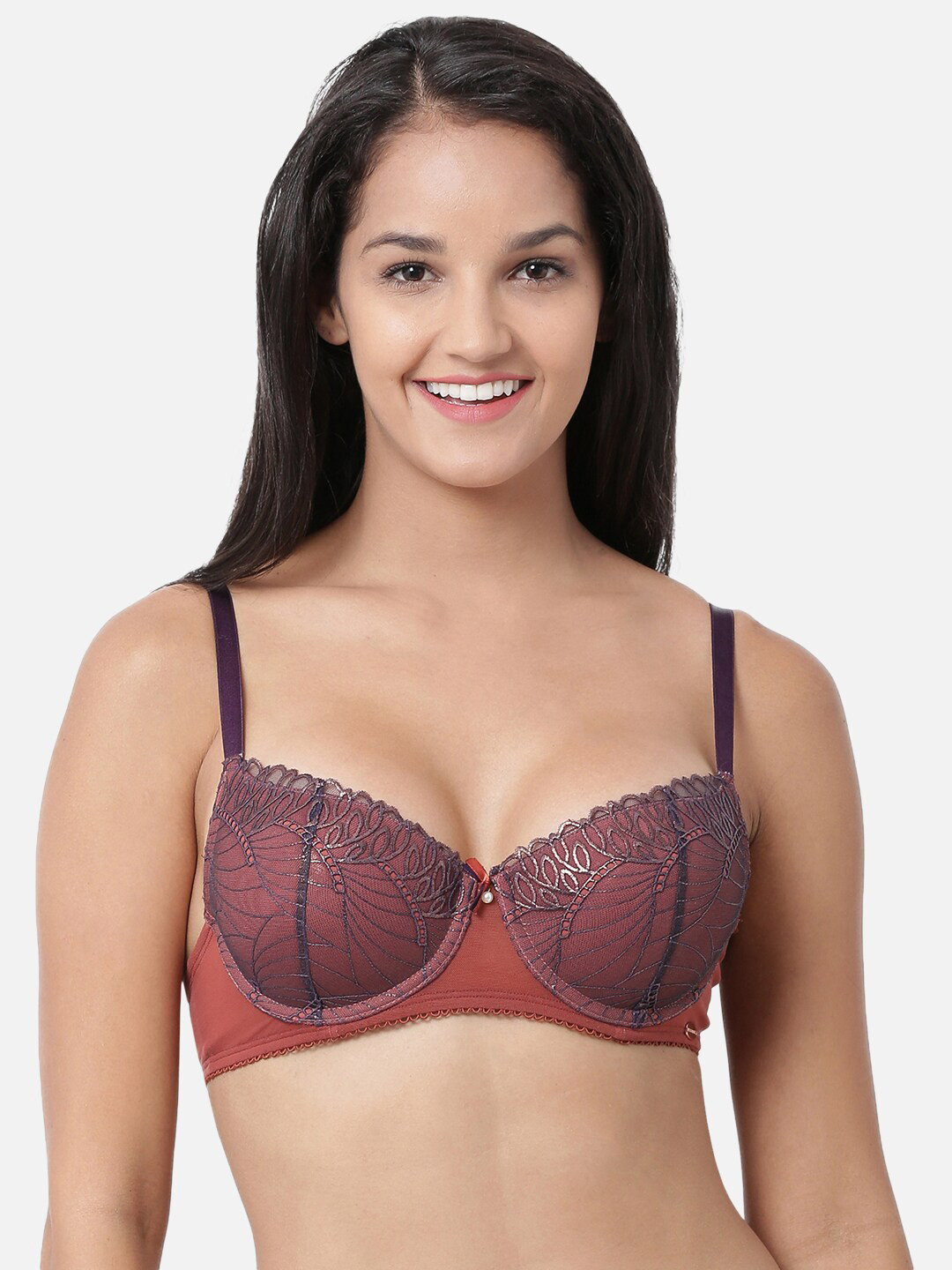 

Enamor Grey & Brown Colourblocked Balconette Bra Underwired Lightly Padded