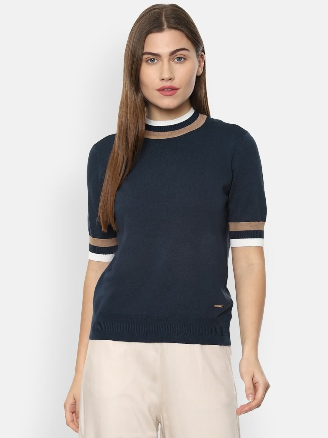 

Van Heusen Woman Navy Blue & White Striped Top