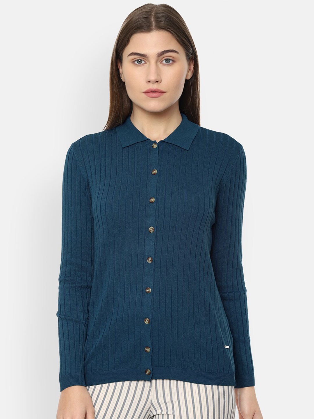 

Van Heusen Woman Blue Striped Shirt Style Top