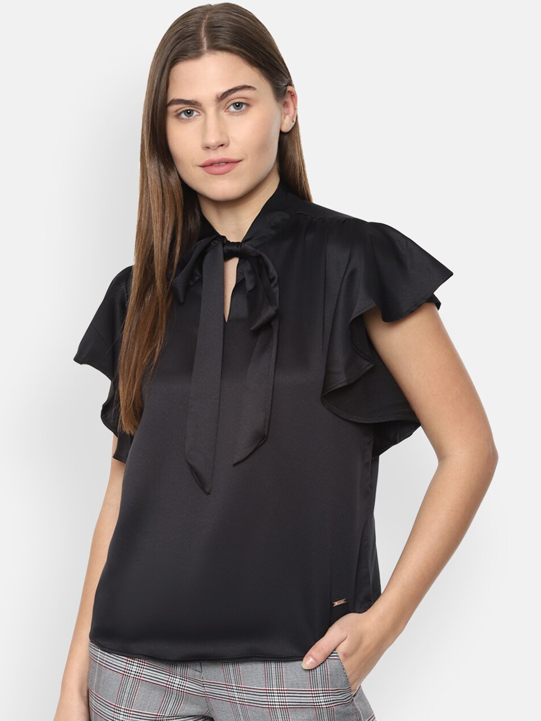 

Van Heusen Woman Black Tie-Up Neck Top