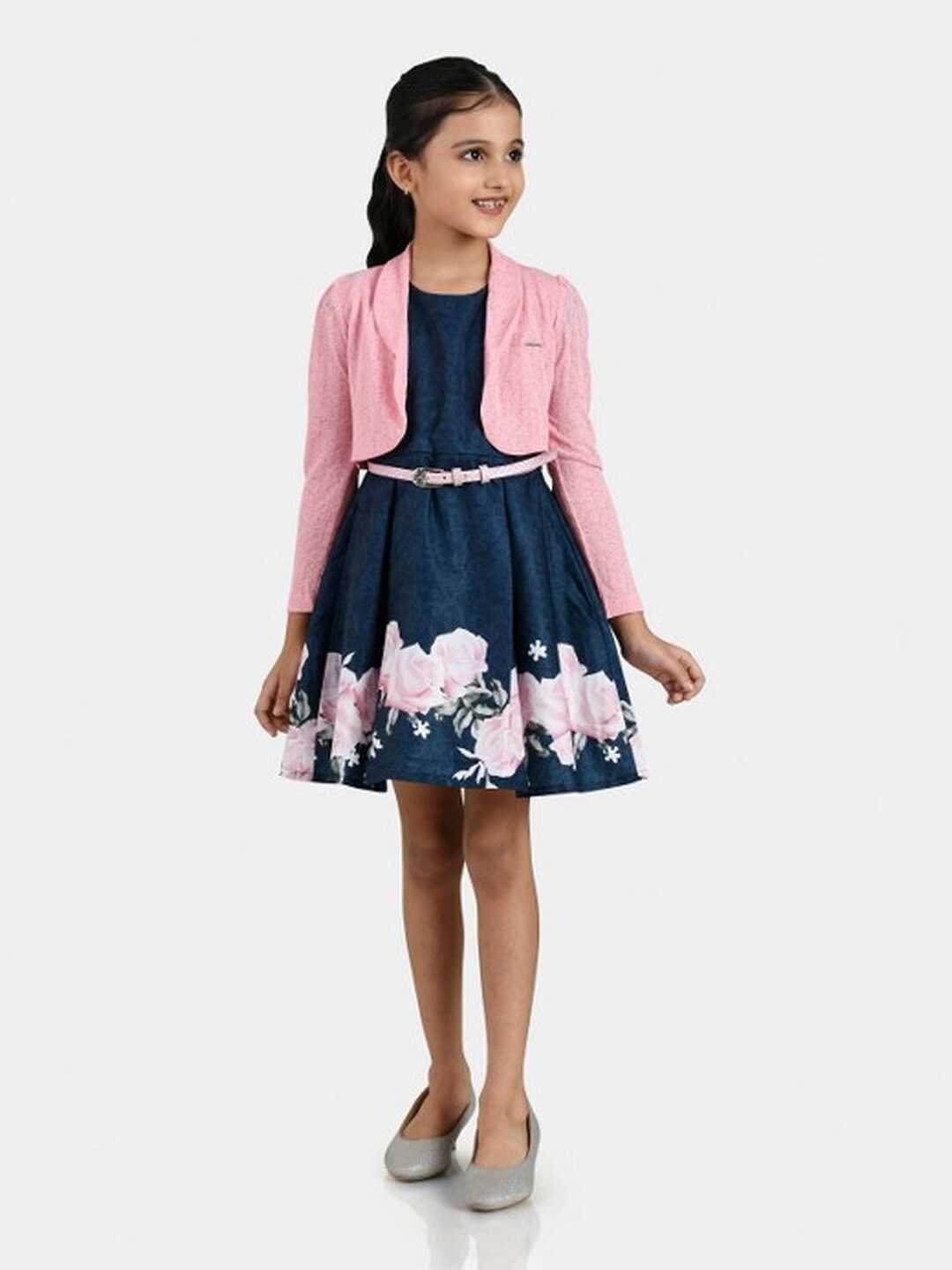 

Peppermint Navy Blue & Pink Floral Fit & Flare Dress