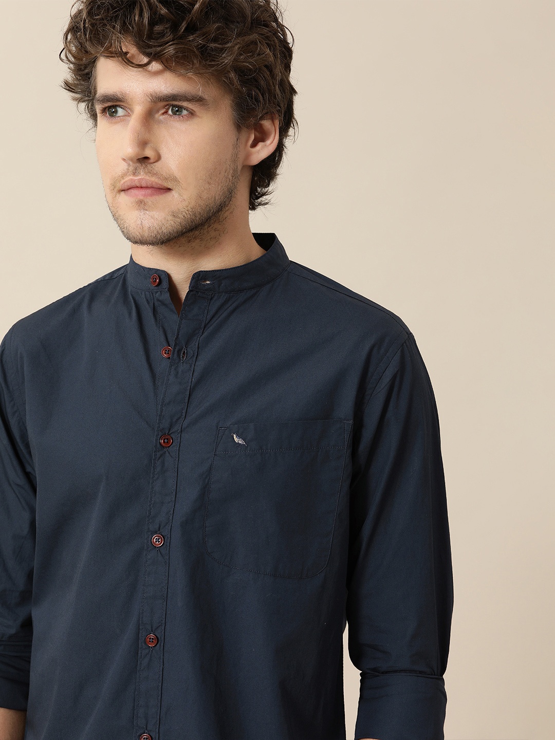 

Mr Bowerbird Men Navy Blue Cotton Casual Shirt