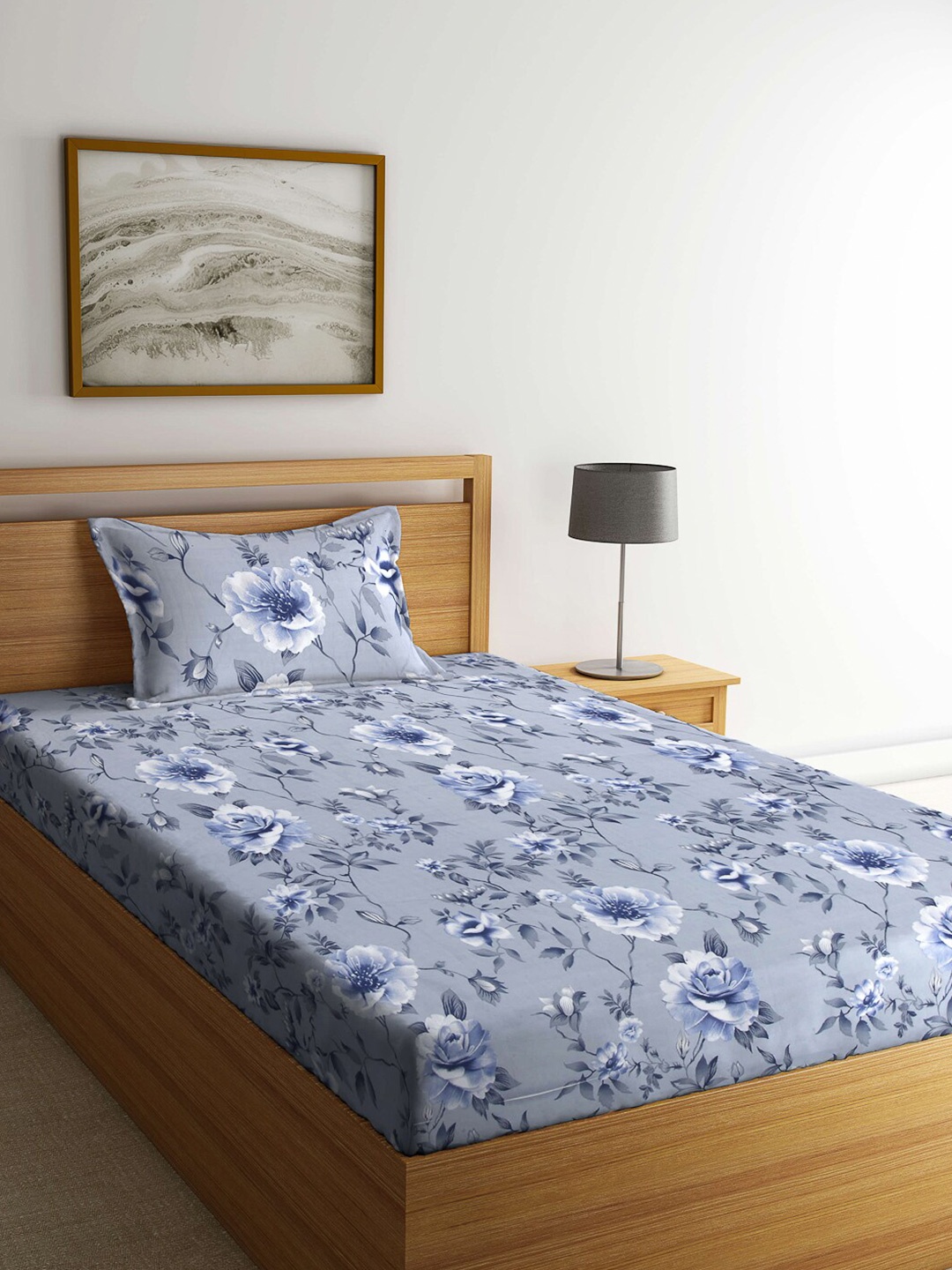 

Arrabi Grey & Lavender Floral 130 TC Single Bedsheet with 1 Pillow Covers