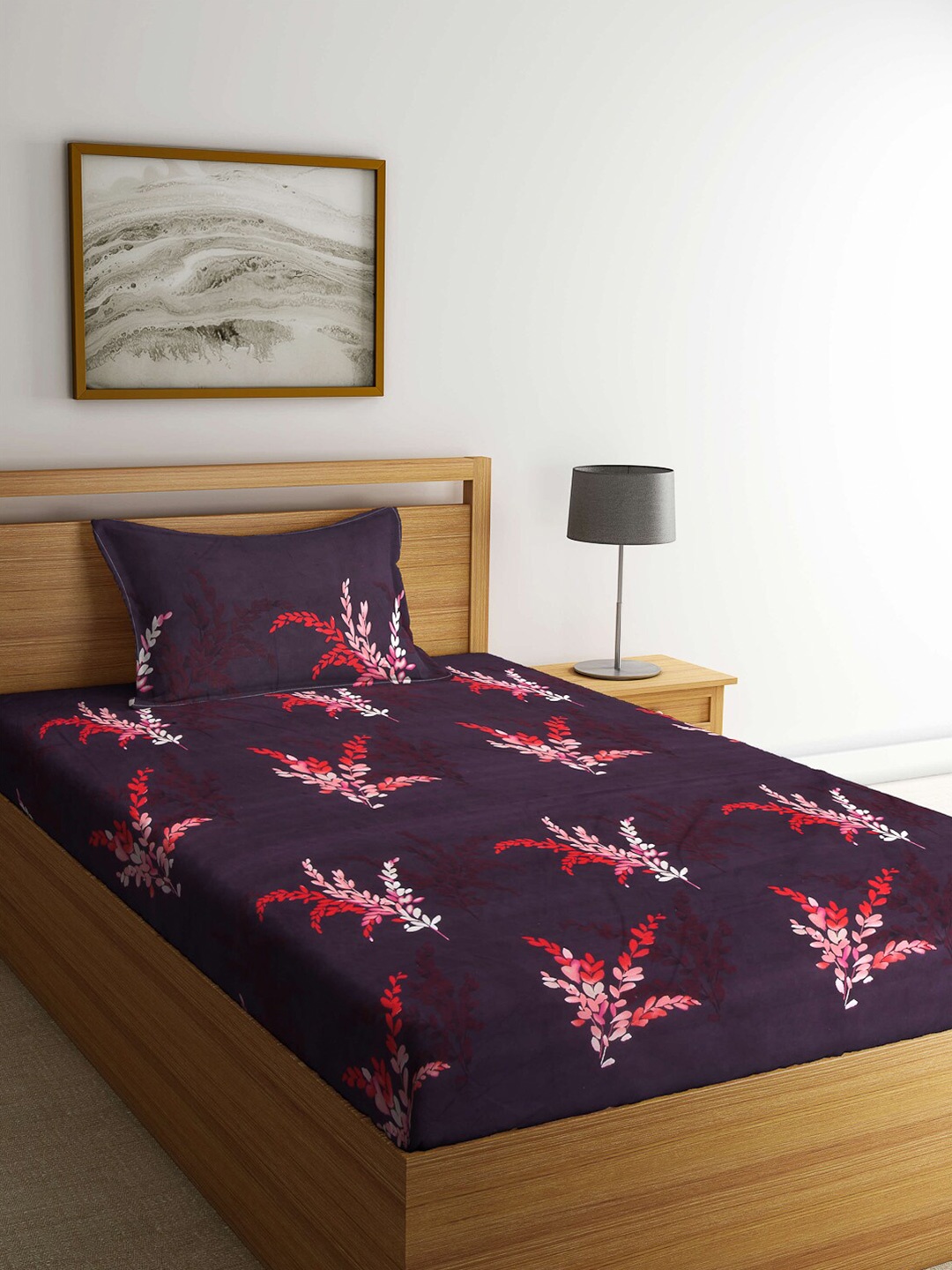 

Arrabi Brown & Red Floral 130 TC Single Bedsheet with 1 Pillow Covers