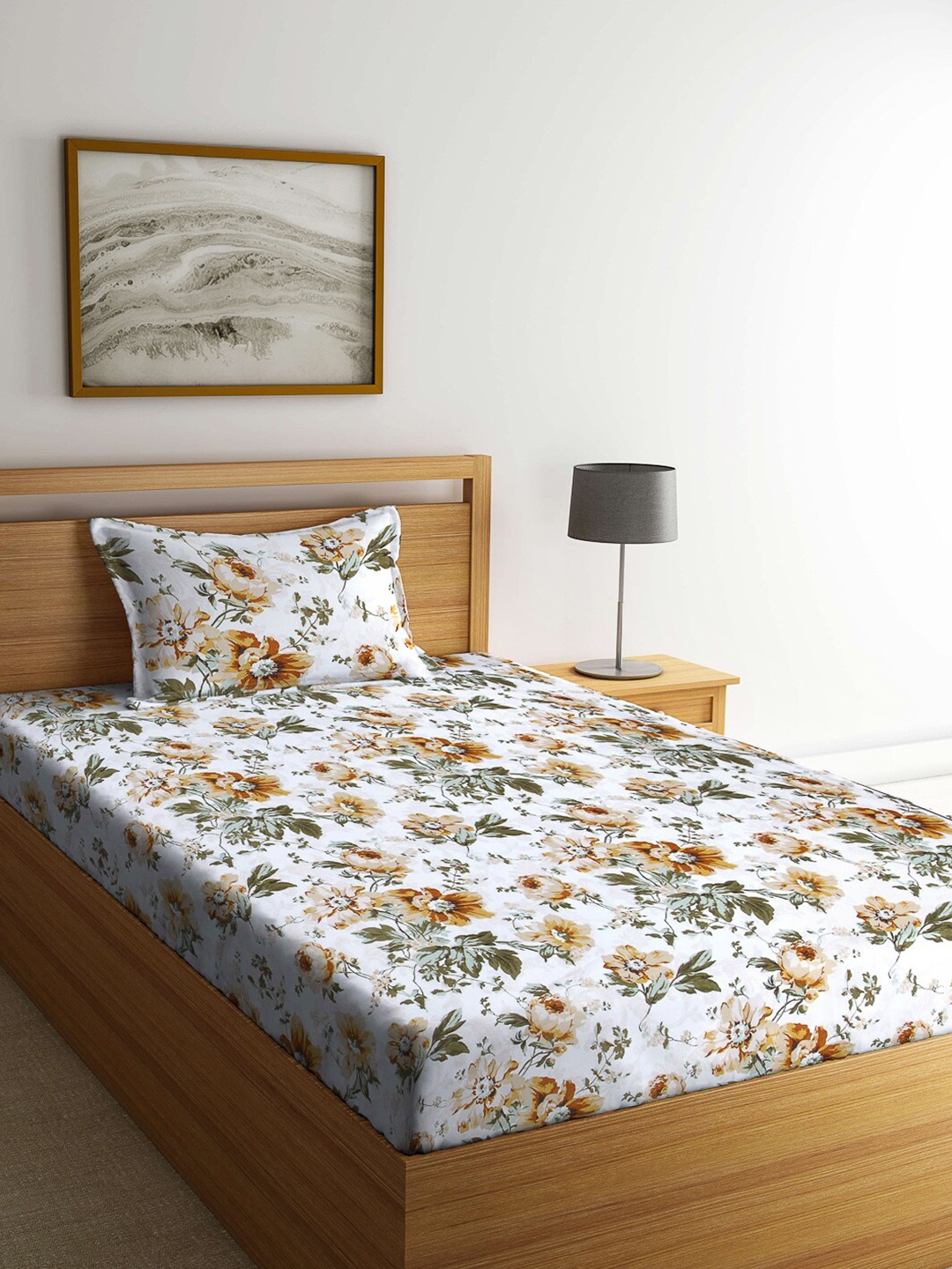 

Arrabi White & Brown Floral 130 TC Single Bedsheet with 1 Pillow Covers