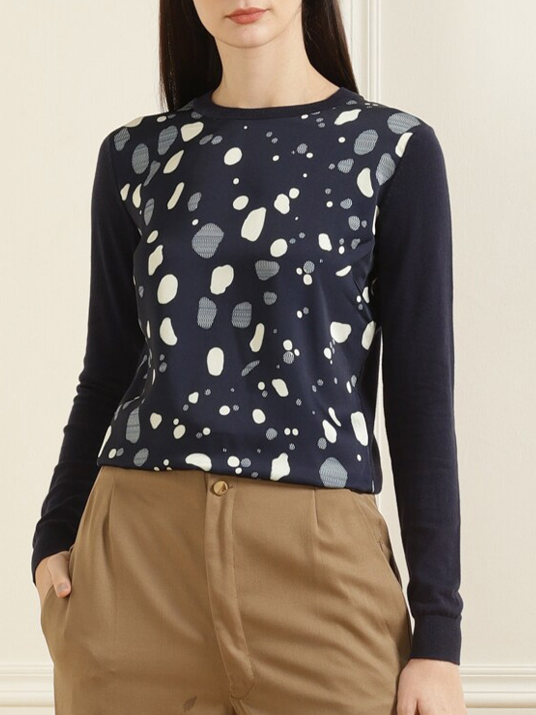 

Ted Baker Women Navy Blue & White Colourblocked Printed Sweater Vest