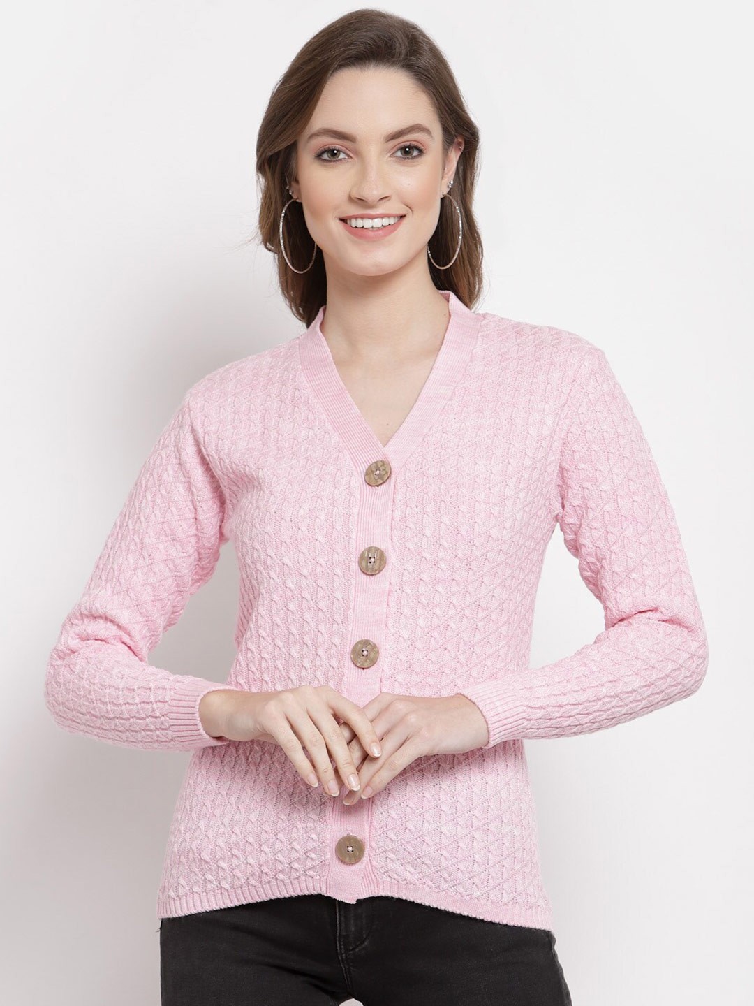 

Kalt Women Pink Cable Knit Cardigan