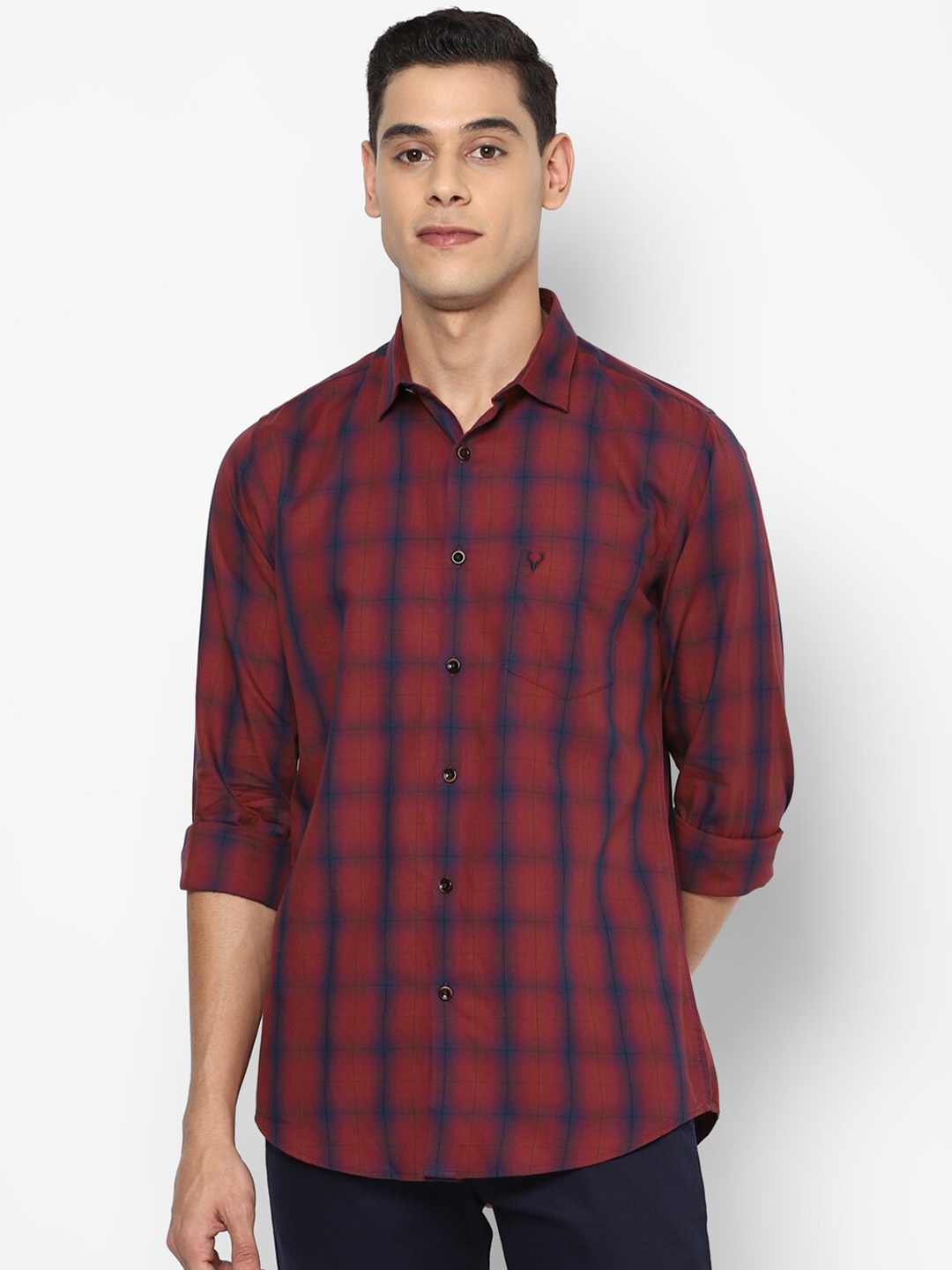 

Allen Solly Men Maroon Slim Fit Opaque Checked Cotton Casual Shirt