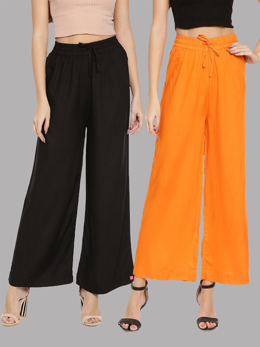 

TWIN BIRDS Women Black & Orange 2 Palazzos