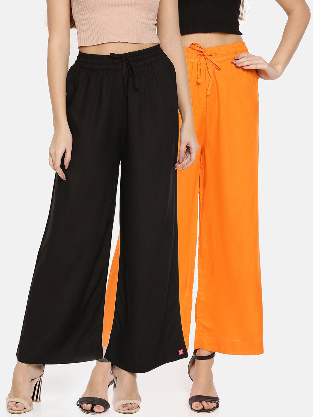 

TWIN BIRDS Women Pack Of 2 Black & Orange Palazzos