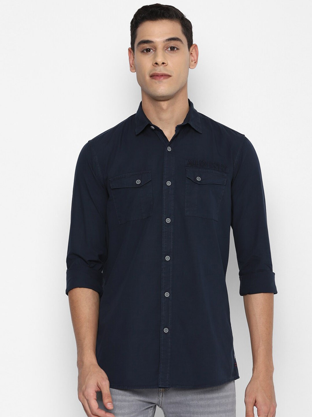 

Allen Solly Sport Men Navy Blue Opaque Pure Cotton Casual Shirt