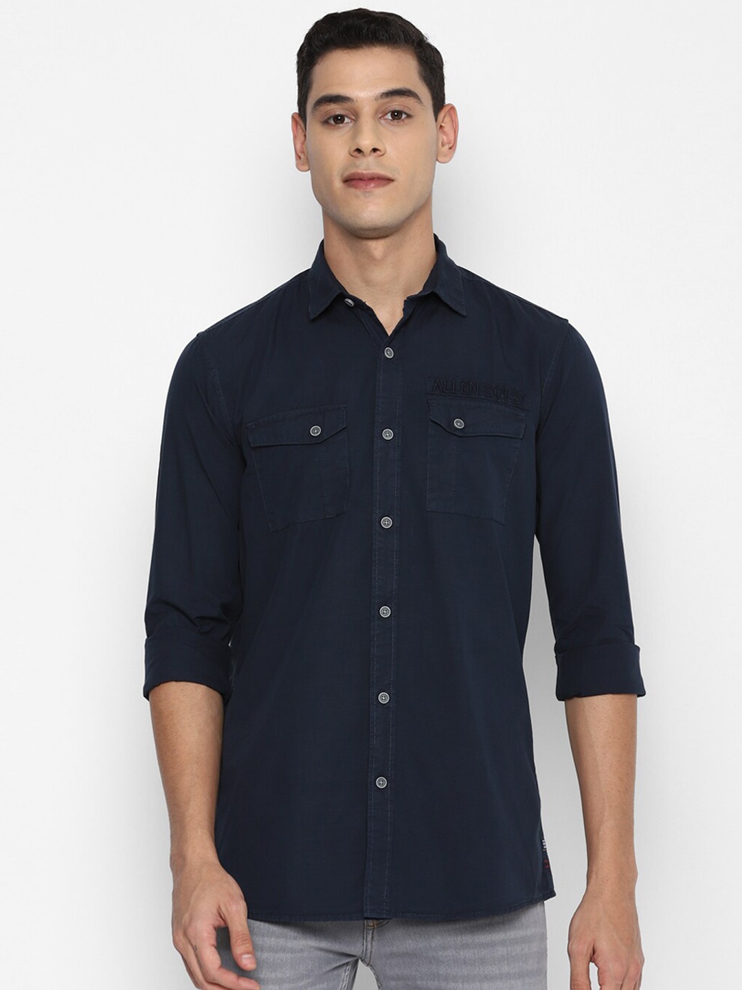 

Allen Solly Sport Men Navy Blue Opaque Cotton Casual Shirt