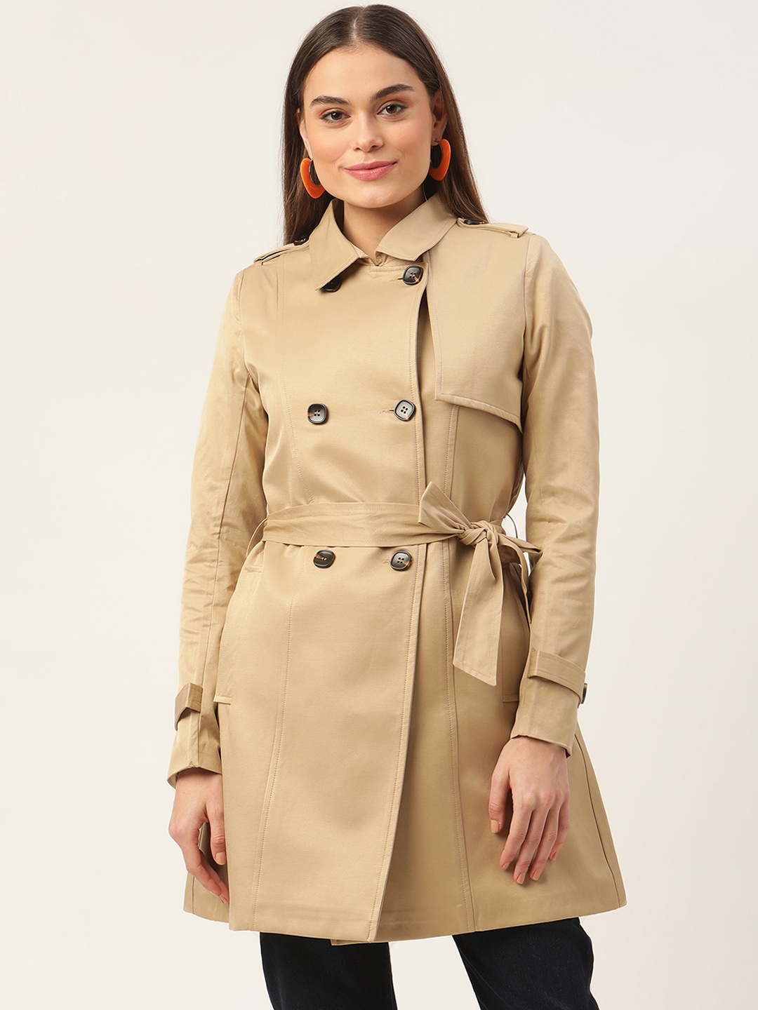 

ZOELLA Women Beige Longline Trench Coat