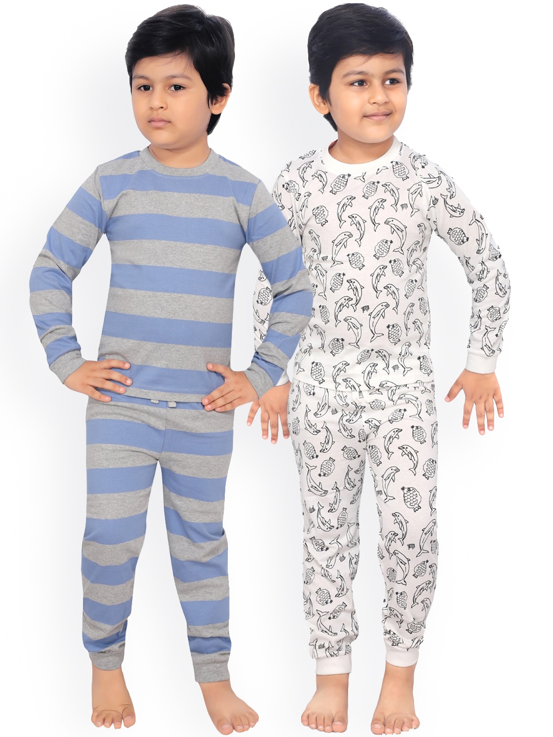 

RIKIDOOS Boys Pack Of 2 Blue & Grey Printed Night suit