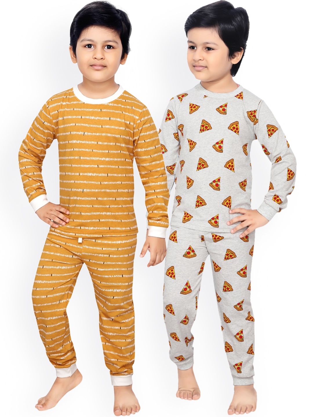 

RIKIDOOS Boys Mustard & Grey Pack Of 2 Printed Night suit