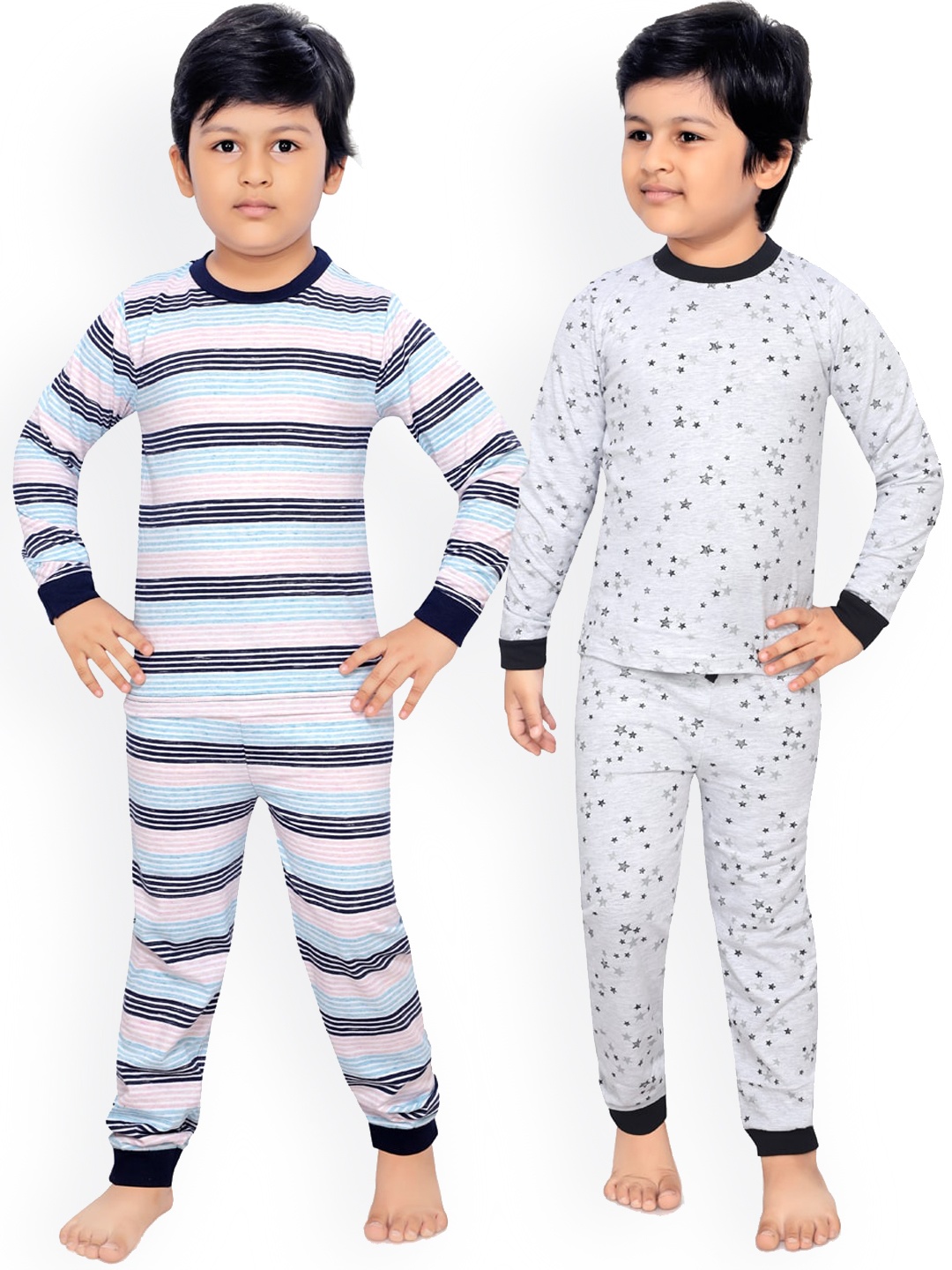 

RIKIDOOS Boys Pack Of 2 White & Grey Printed Night suit