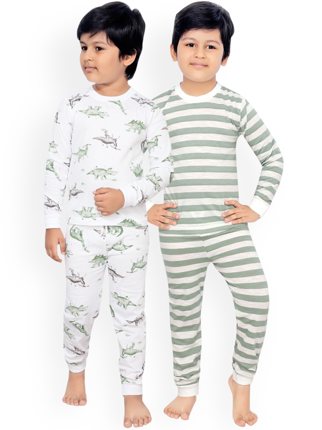 

RIKIDOOS Boys Pack Of 2 Grey & Green Printed Night suit