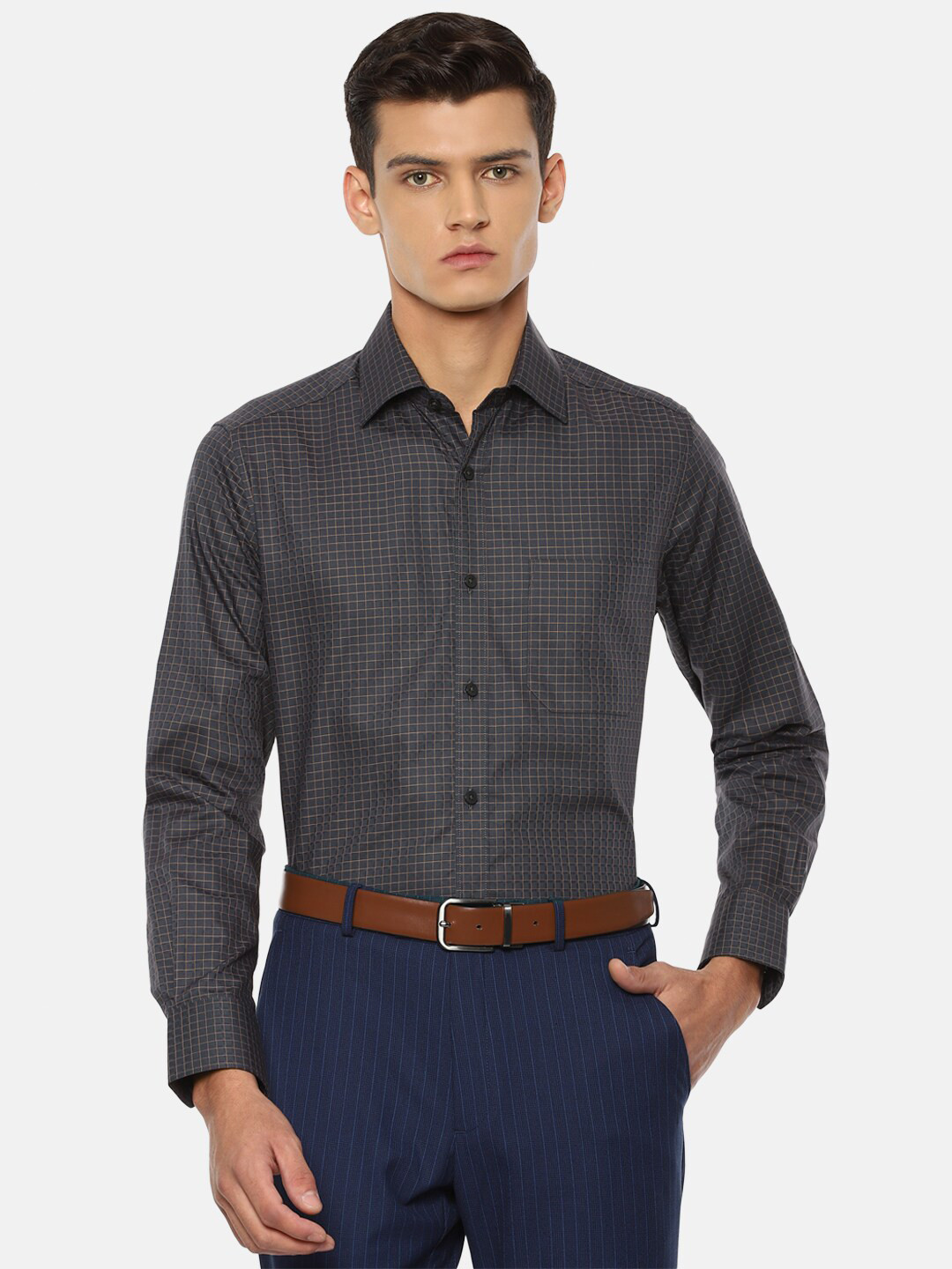

Louis Philippe Men Grey Checked Pure Cotton Formal Shirt