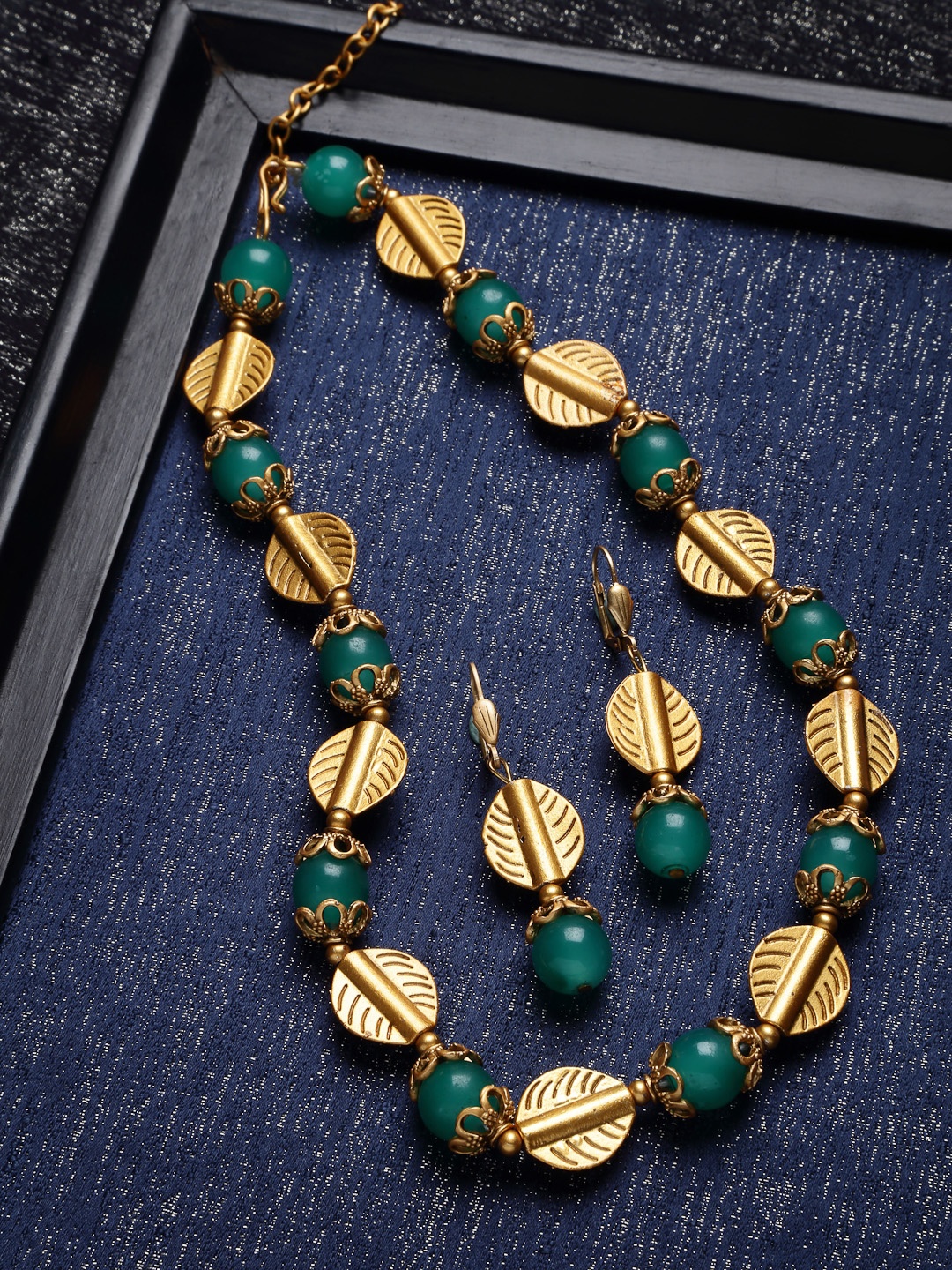 

PANASH Gold-Plated Green Beaded Jewellery Set