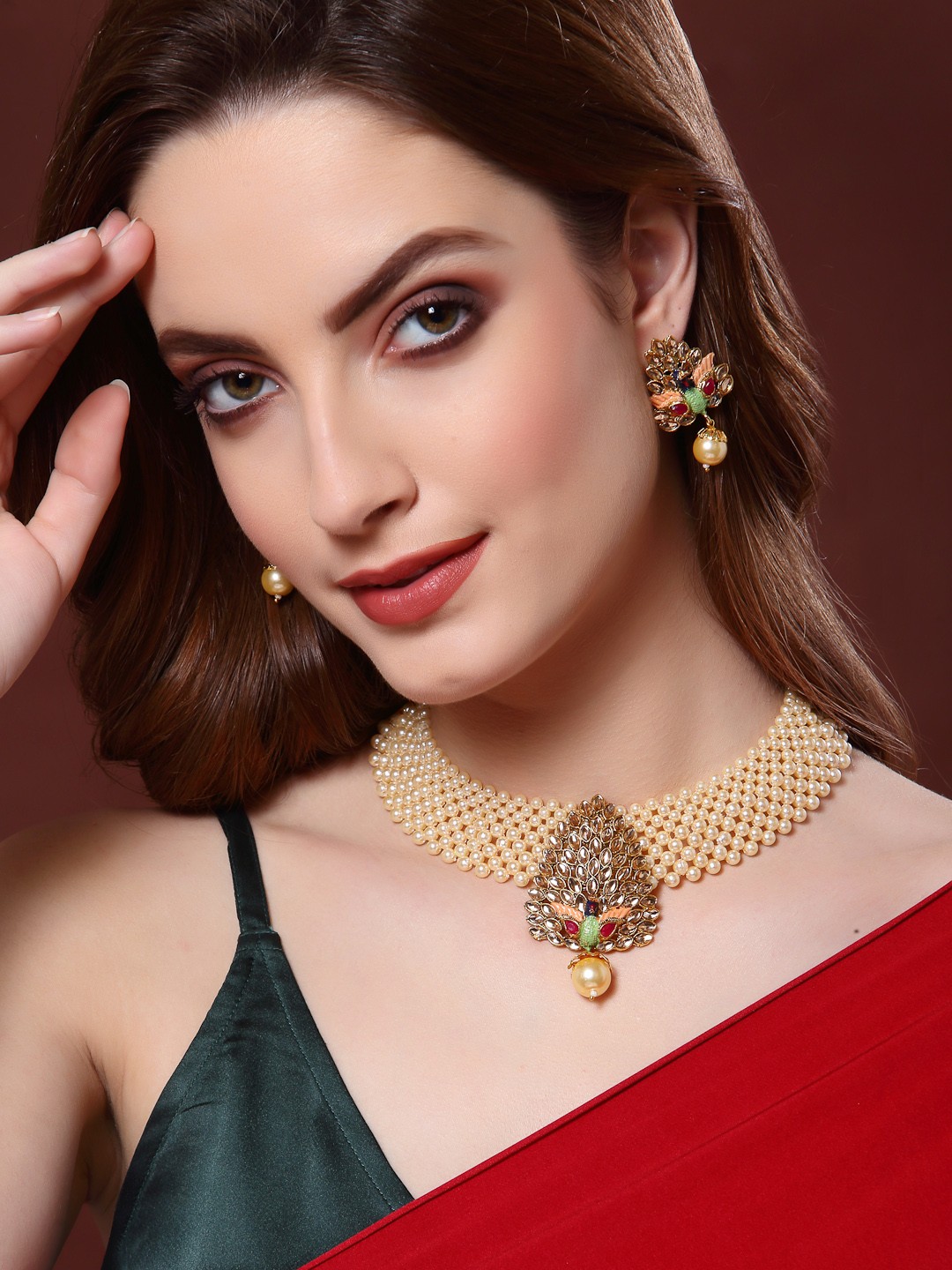 

PANASH Women Gold-Plated Stone-Studded & Pearl Beaded Handcrafted Jewelry Set