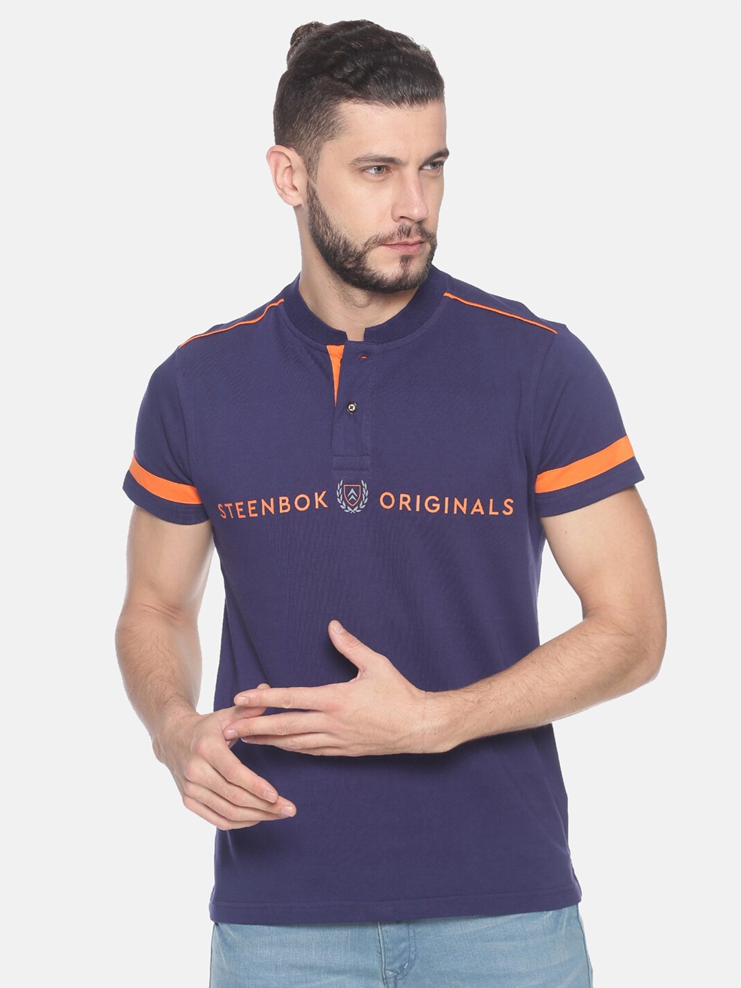 

Steenbok Men Purple Typography Henley Neck T-shirt