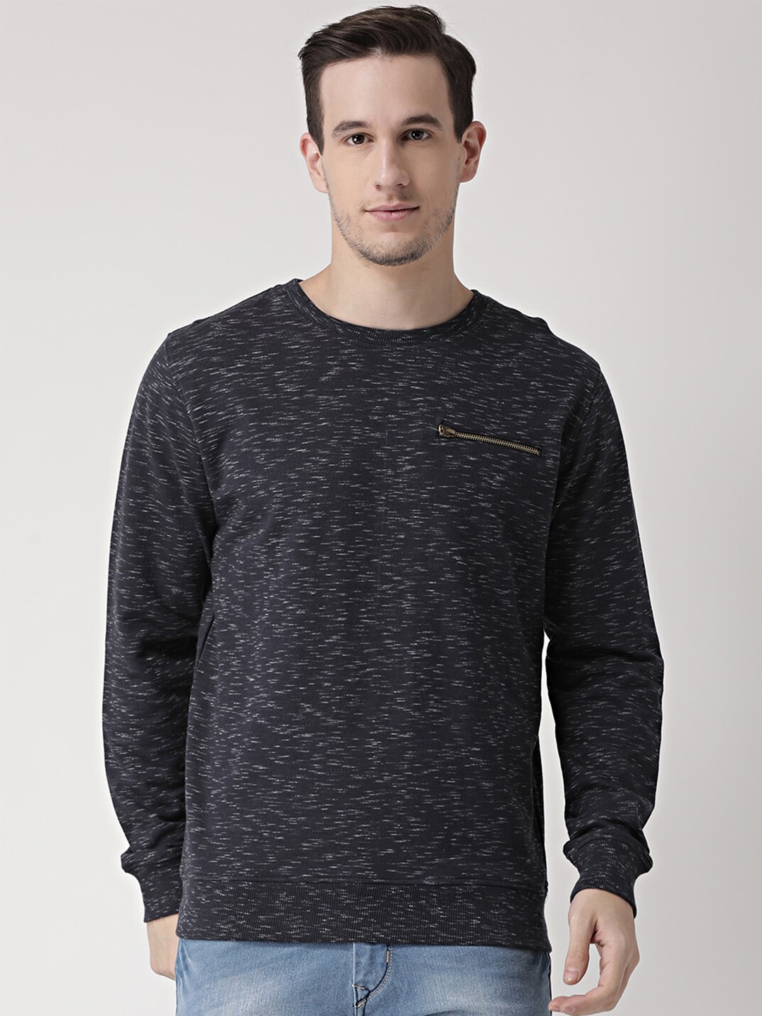 

Club York Men Navy Blue Self Design Sweatshirt